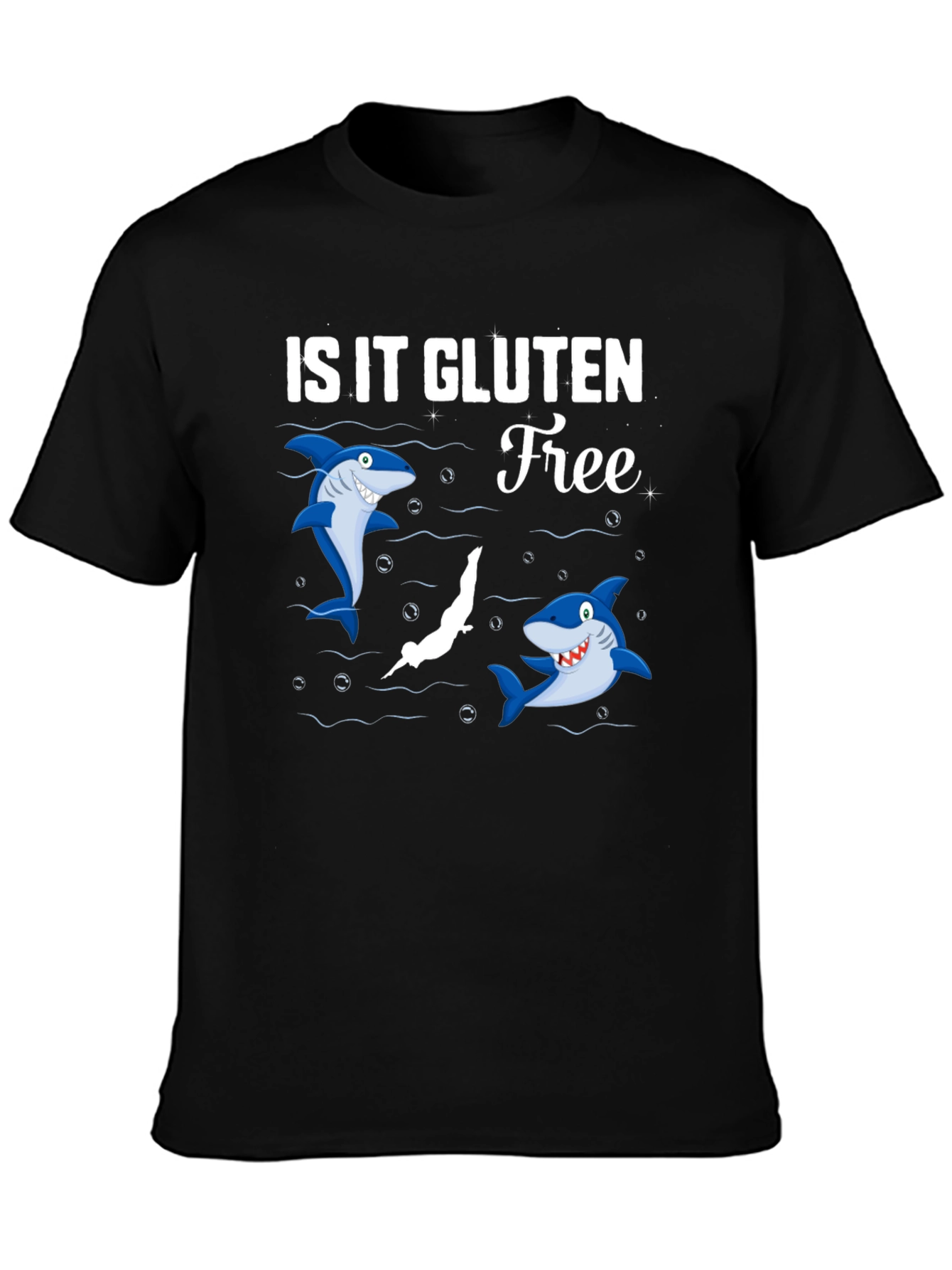 Black Is It Gluten Free T-Shirt Funny Shark Diver Tee view 3