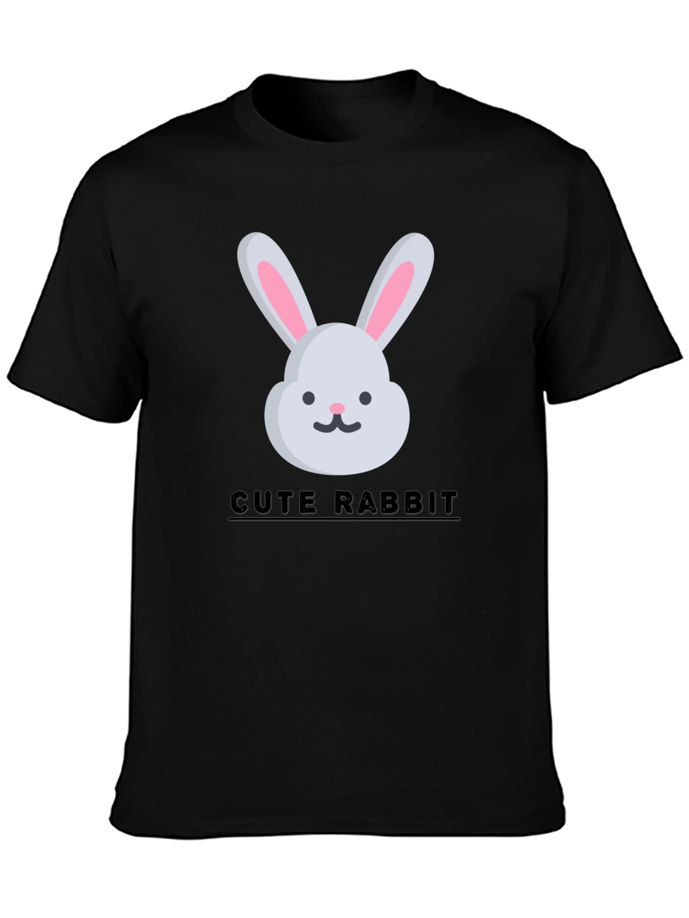 Black Cute Rabbit Graphic Tee - Trendy Unisex T-Shirt view 3