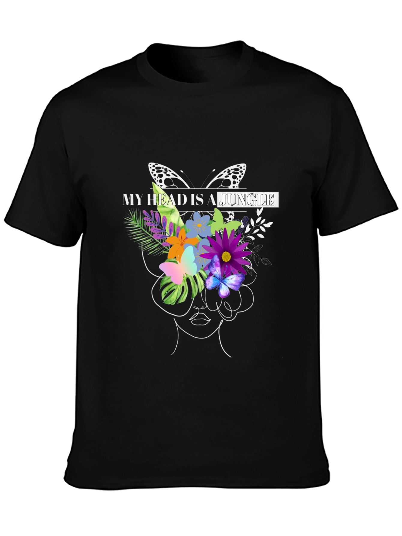 Black Jungle Mind T-Shirt - Floral Butterfly Graphic Tee view 3