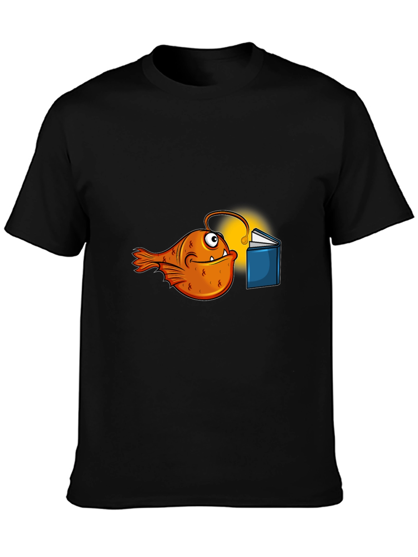 Black Anglerfish Reading Book Graphic T-Shirt view 3