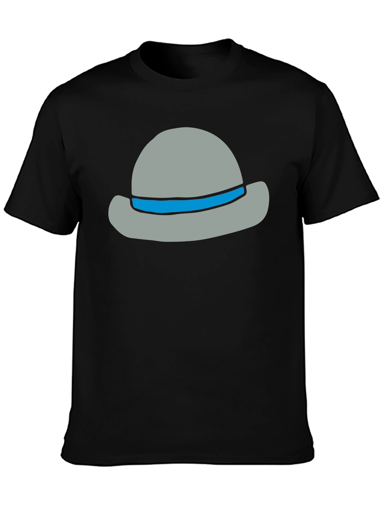 Black Stylish Cartoon Hat Graphic Tee - Unisex Cotton Blend view 3