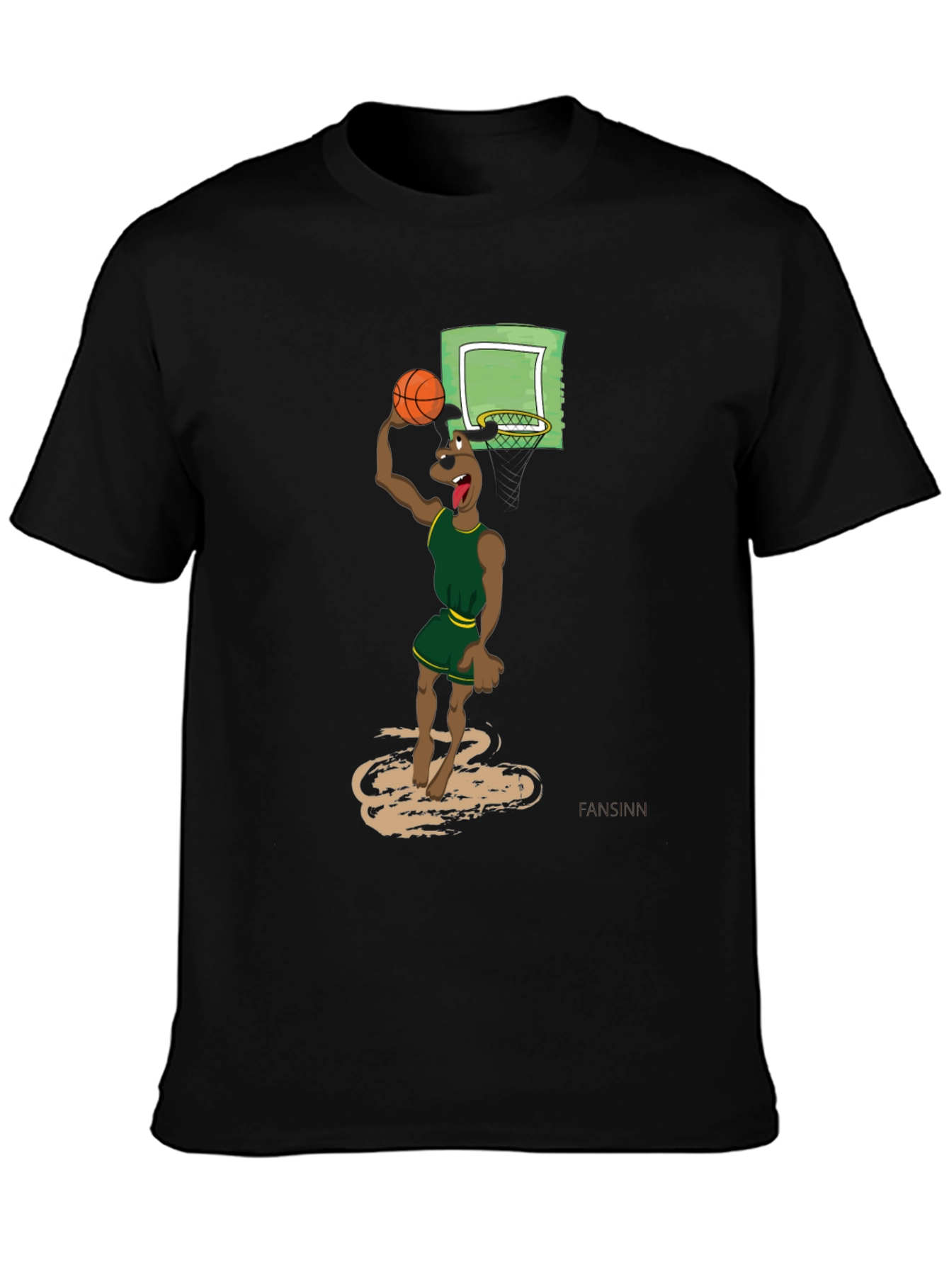 Black Cartoon Dog Basketball Graphic T-Shirt view 3