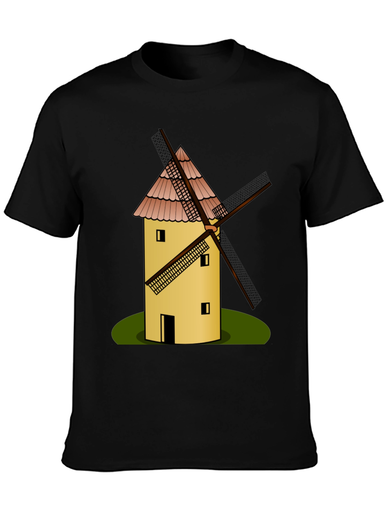 Black Windmill Graphic T-Shirt - Black Cotton Tee view 3