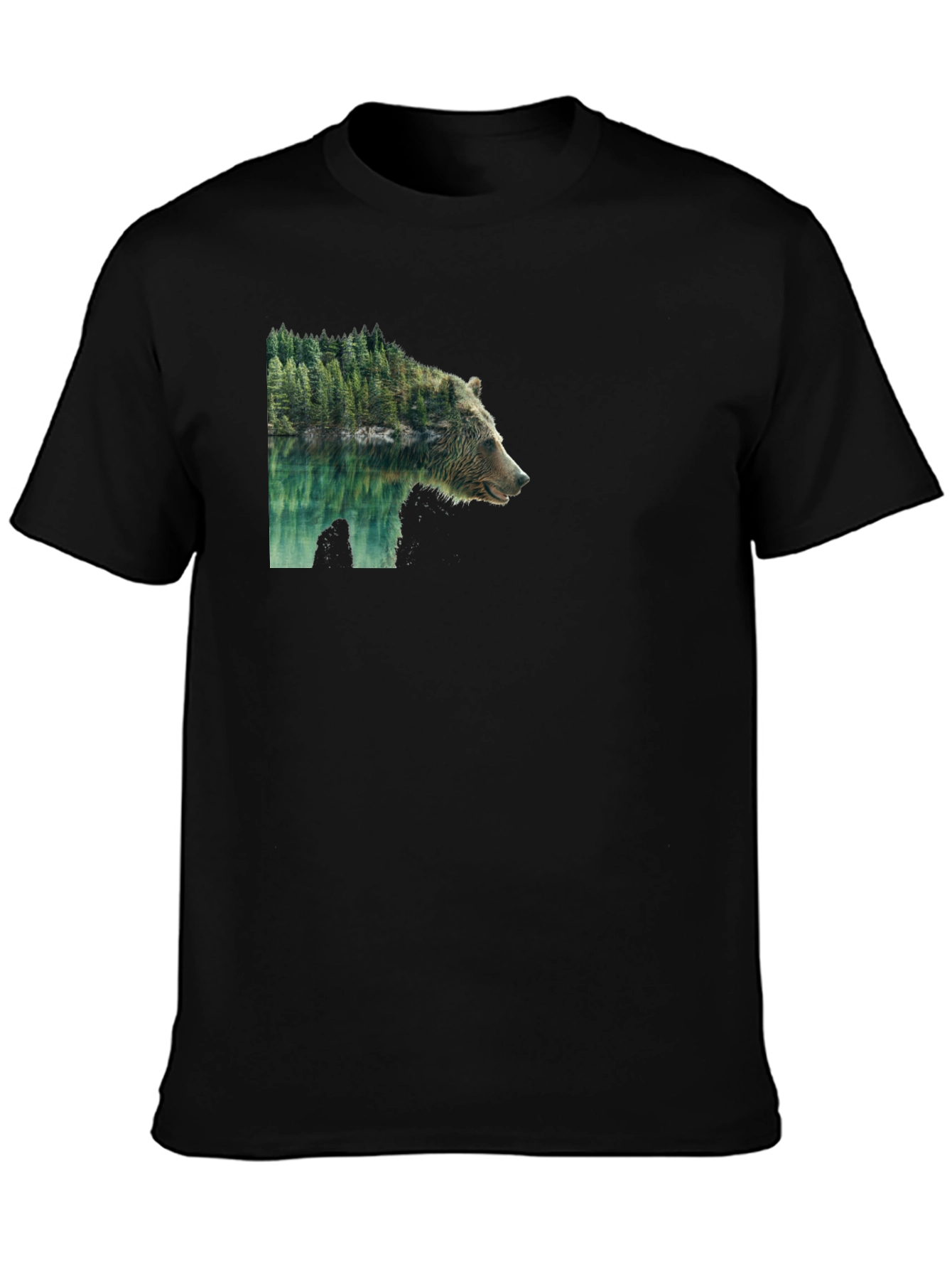 Black Bear & Forest Graphic Tee - Nature Inspired Print view 3