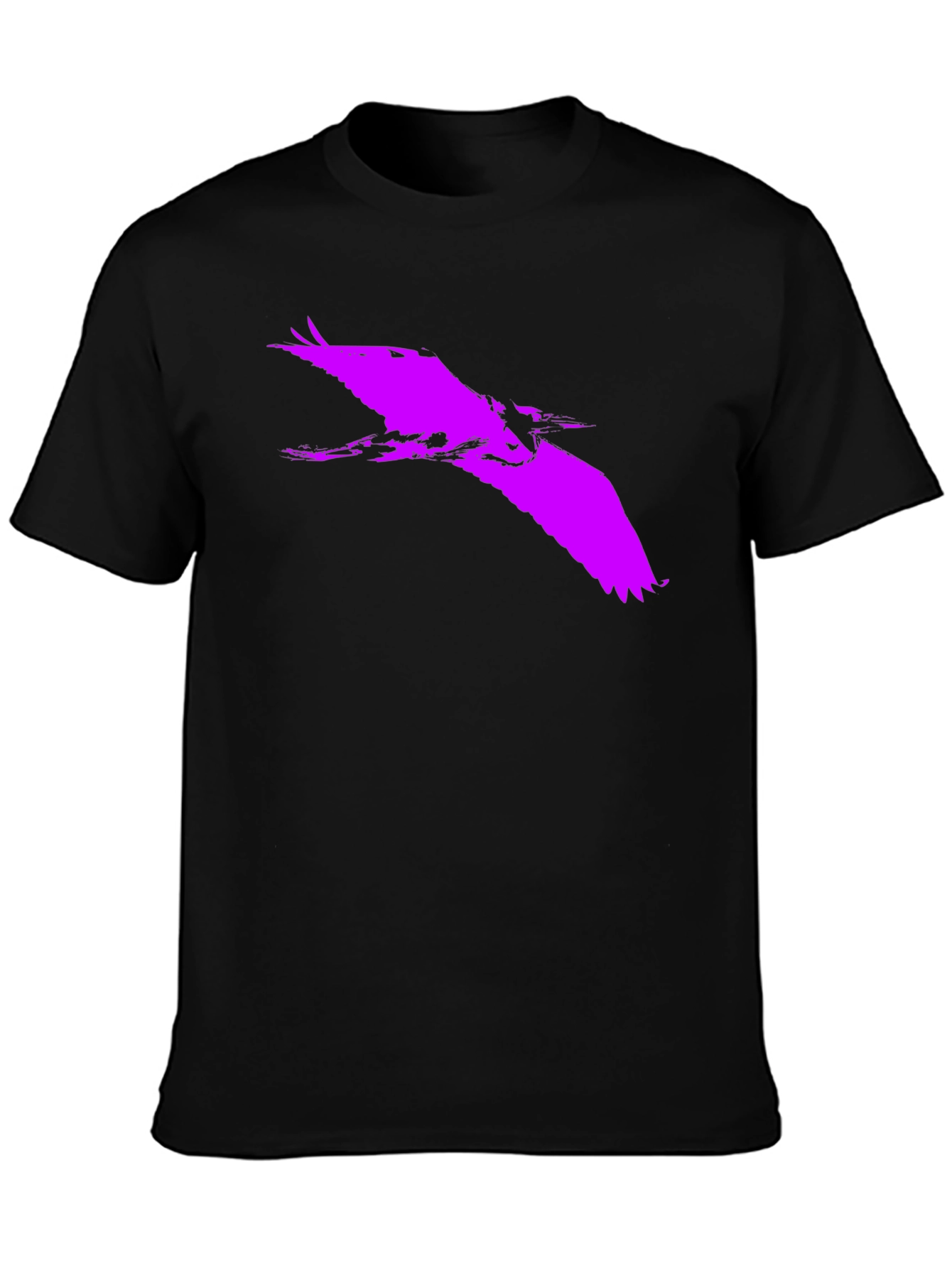 Black Bold Purple Heron Silhouette on Black Tee view 3