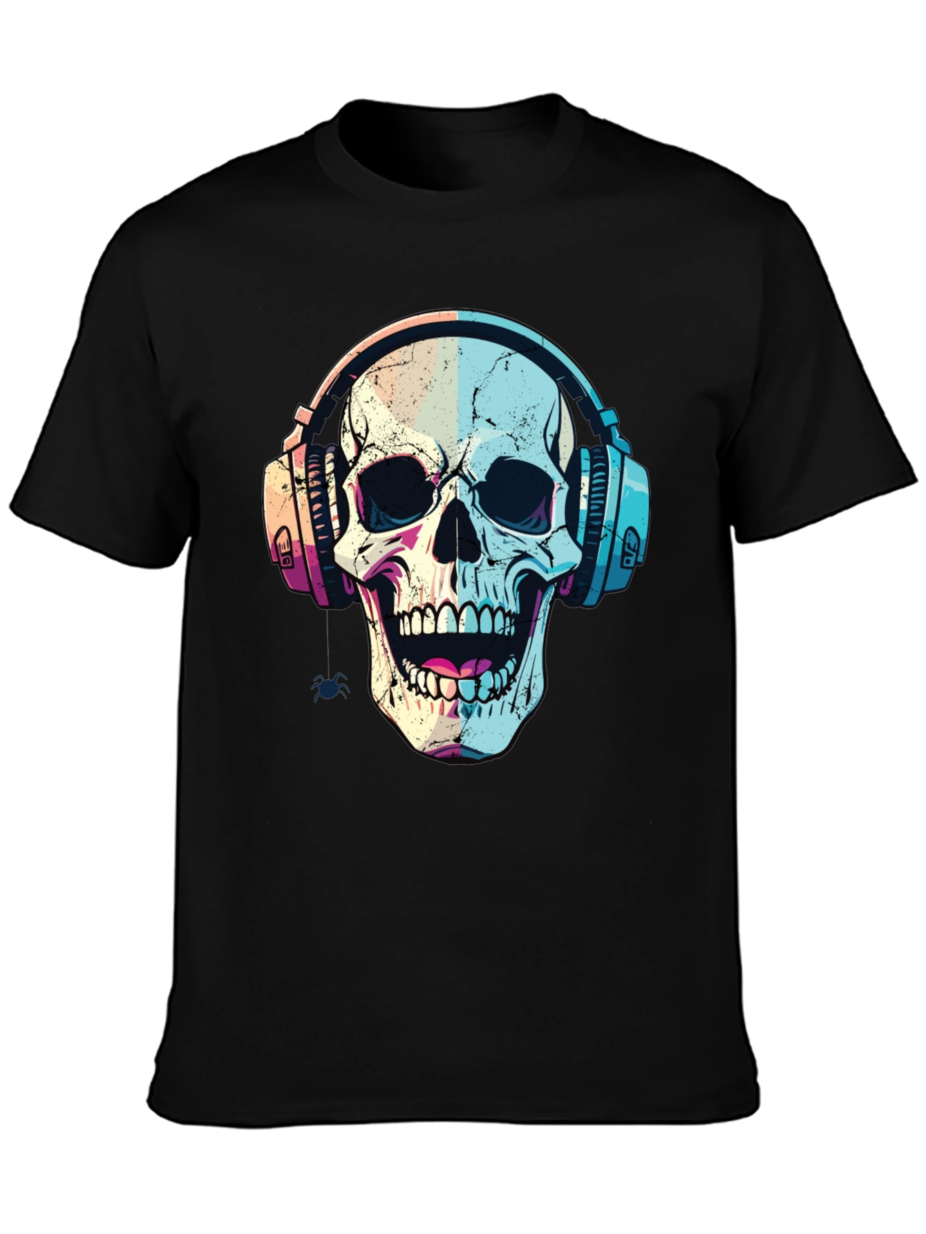 Black Skull with Headphones Graphic Tee - Trendy Music Lover Shirt view 3