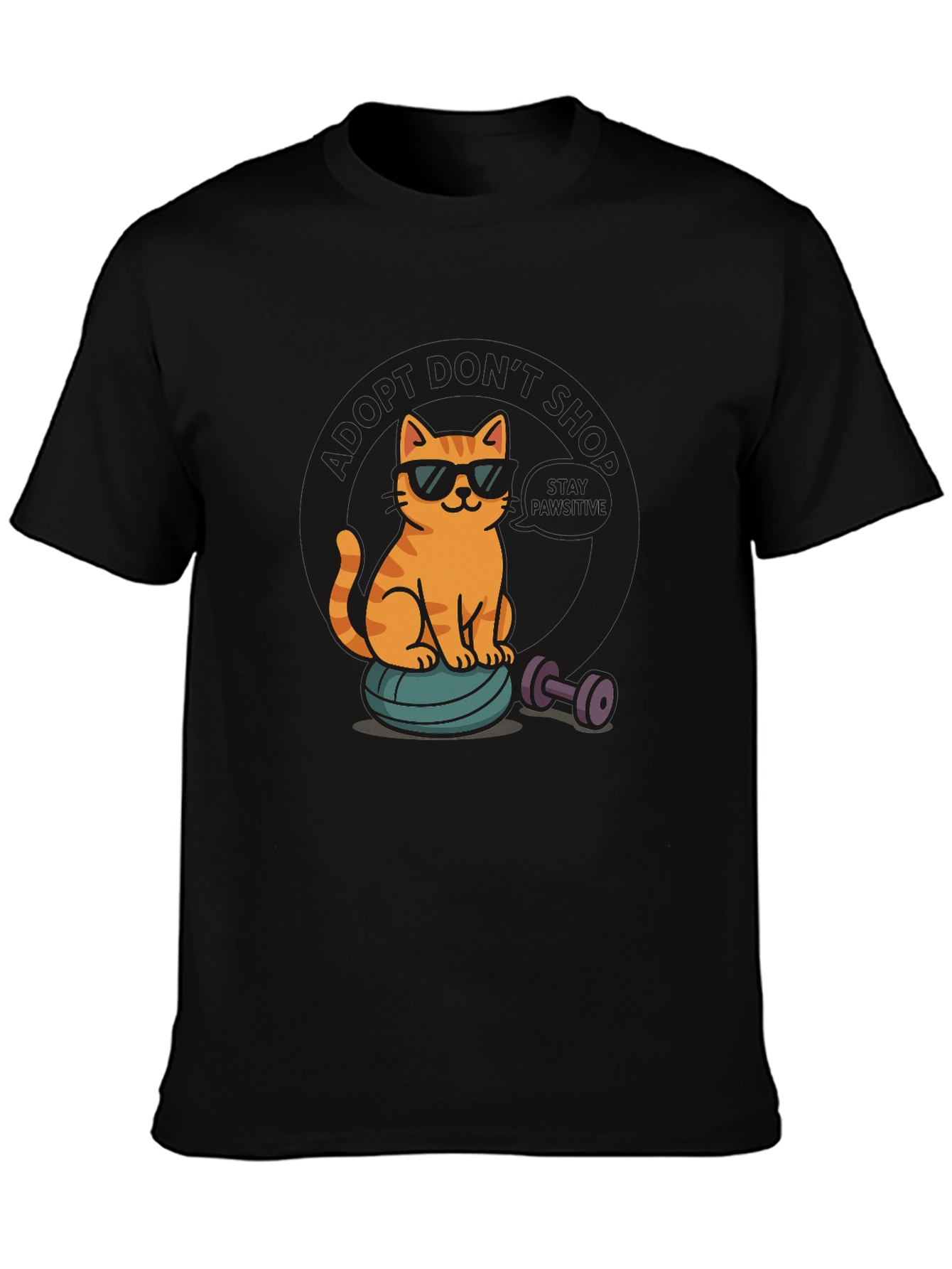 Black Cool Cat Gym T-Shirt - Funny Workout Tee view 3
