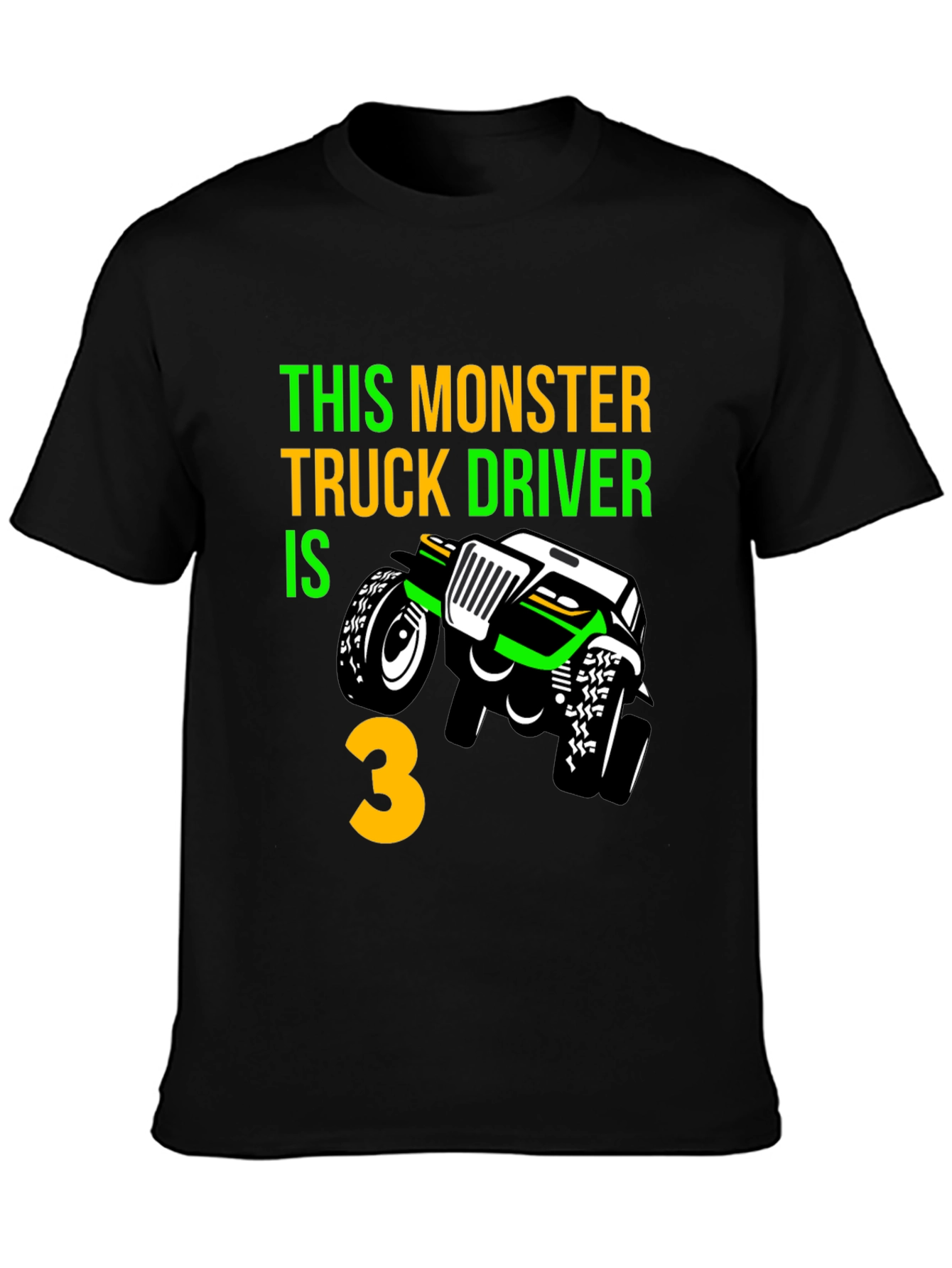 Black Monster Truck 3rd Birthday T-Shirt view 3