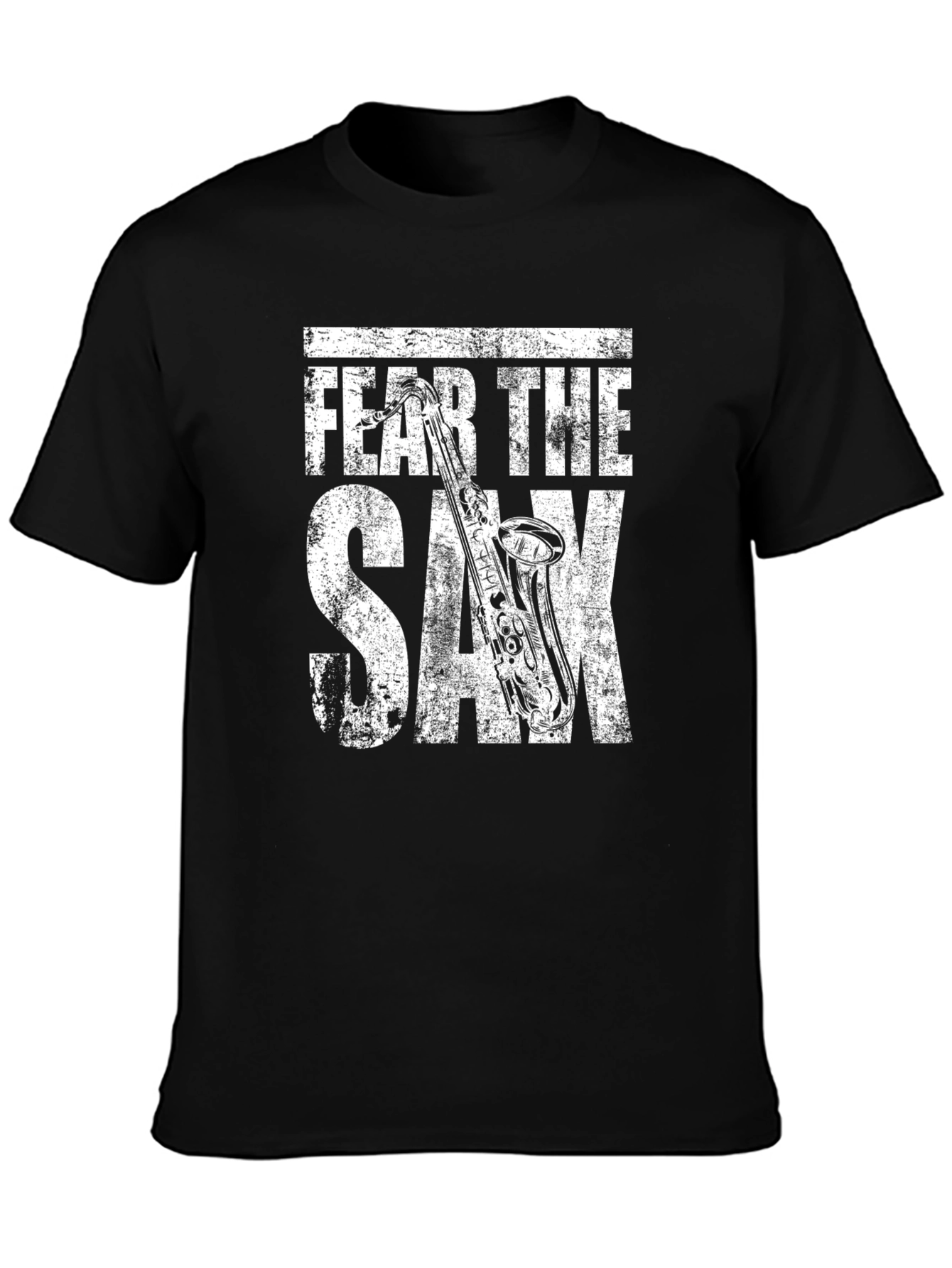 Black Fear the Sax T-Shirt - Musician's Graphic Tee view 3