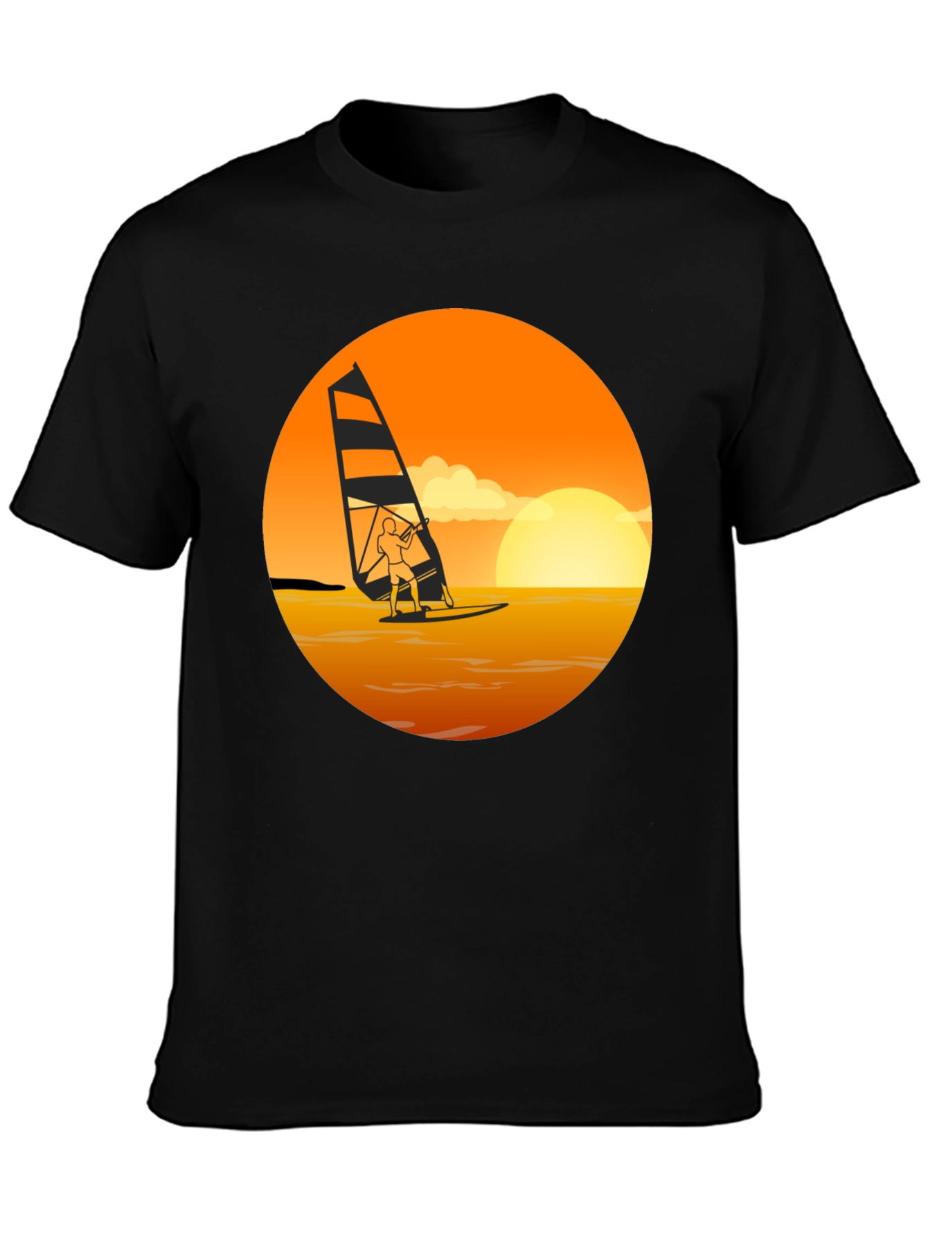 Black Windsurfing Sunset Graphic Tee - Black Cotton T-Shirt view 3