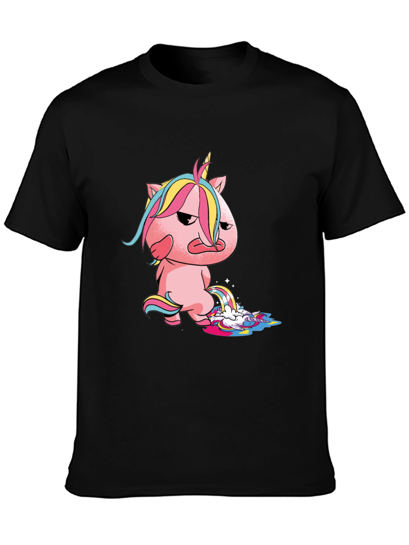Black Unicorn Rainbow Poop Graphic T-Shirt - Black view 3