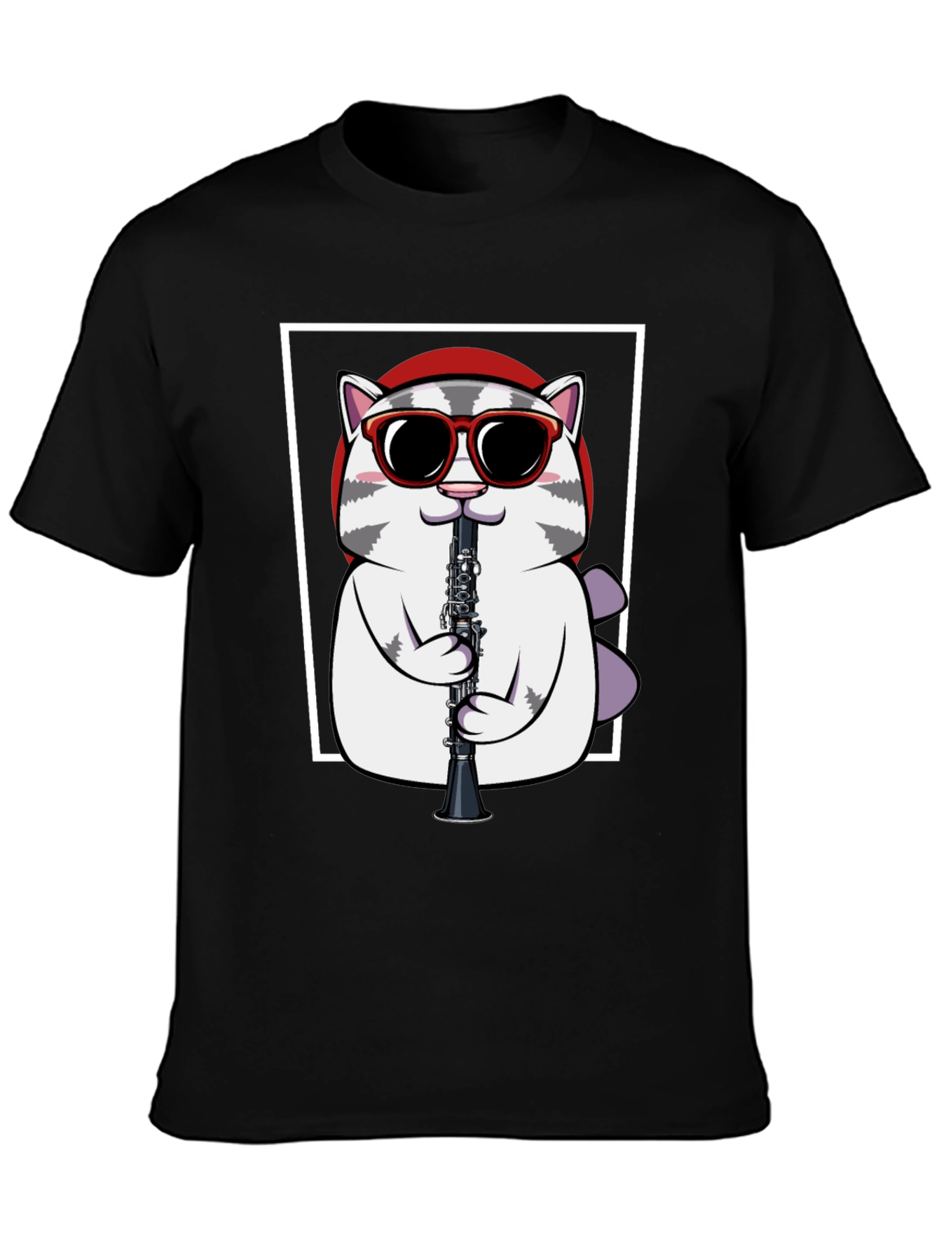 Black Cool Cat Clarinet T-Shirt - Musician Graphic Tee view 3