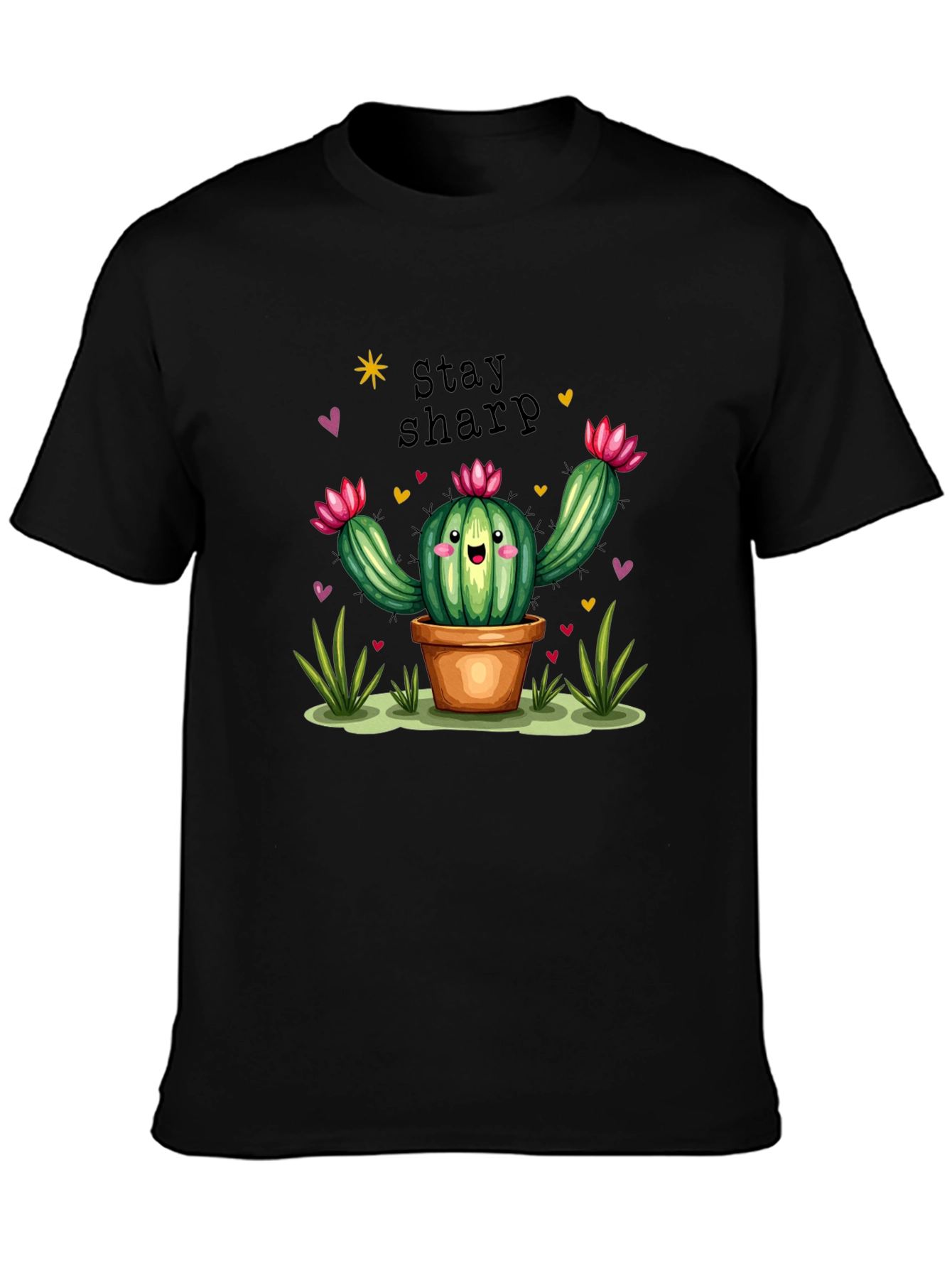 Black Stay Sharp Cactus Graphic T-Shirt view 3