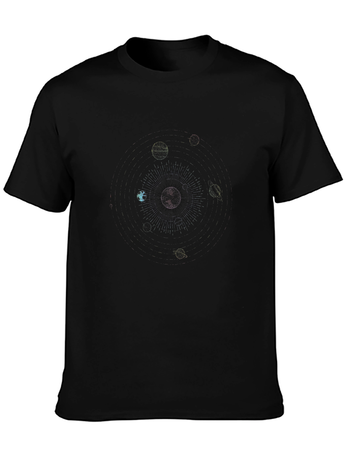 Black Cosmic Orbit Black T-Shirt - Unique Solar System Design view 3