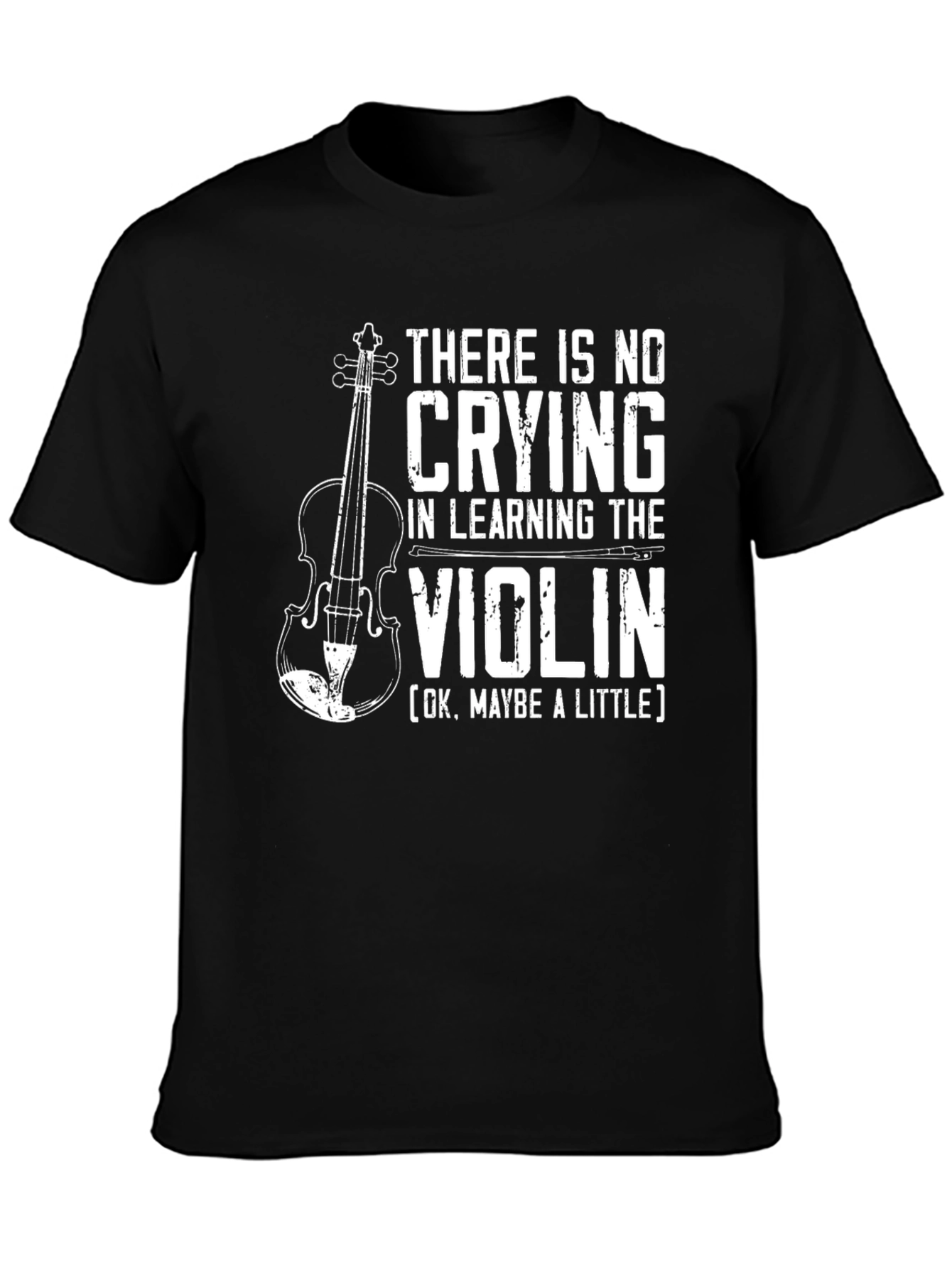 Black Funny Violin T-Shirt: No Crying in Learning view 3