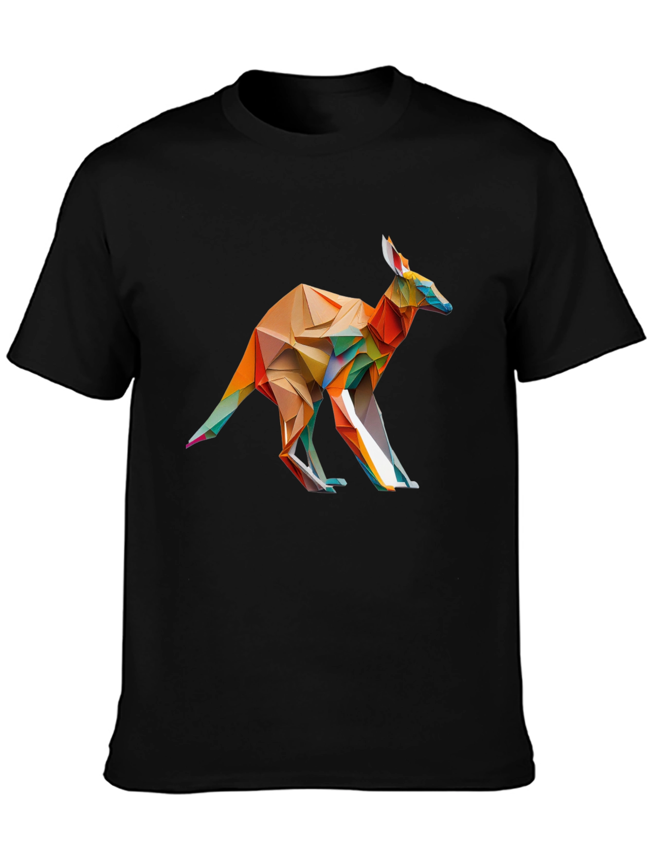 Black Abstract Geometric Kangaroo Black T-Shirt view 3