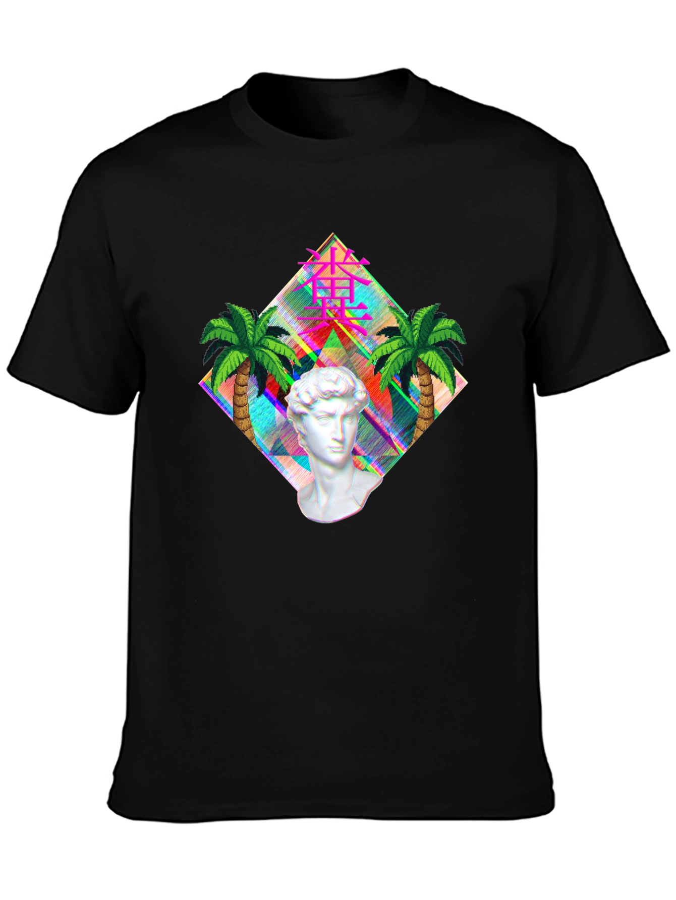 Black Vaporwave Statue Graphic T-Shirt - Men's Black Tee view 3