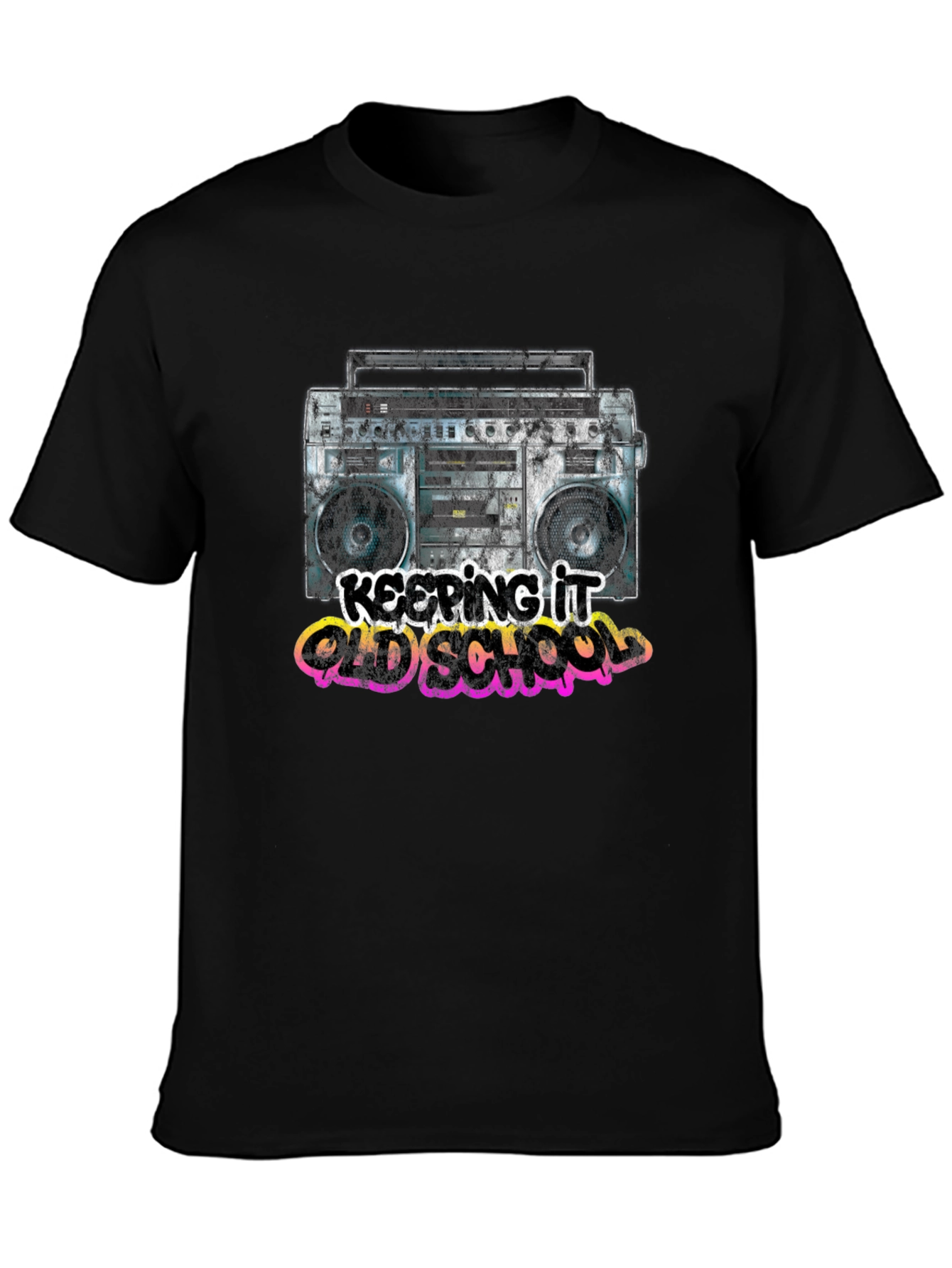 Black Retro Boombox T-Shirt - Keeping It Old School view 3