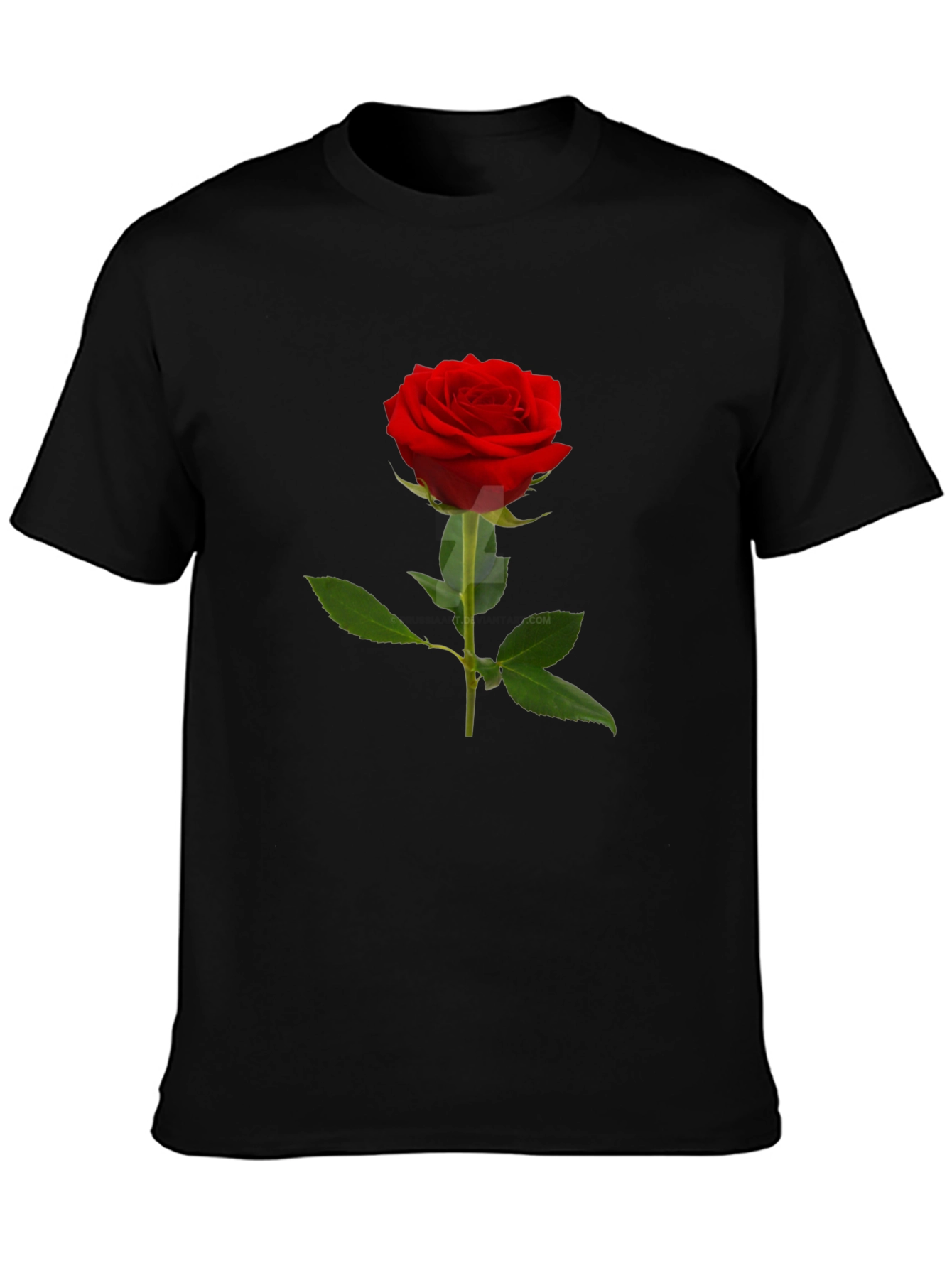Black Classic Red Rose T-Shirt - Elegant Floral Design view 3