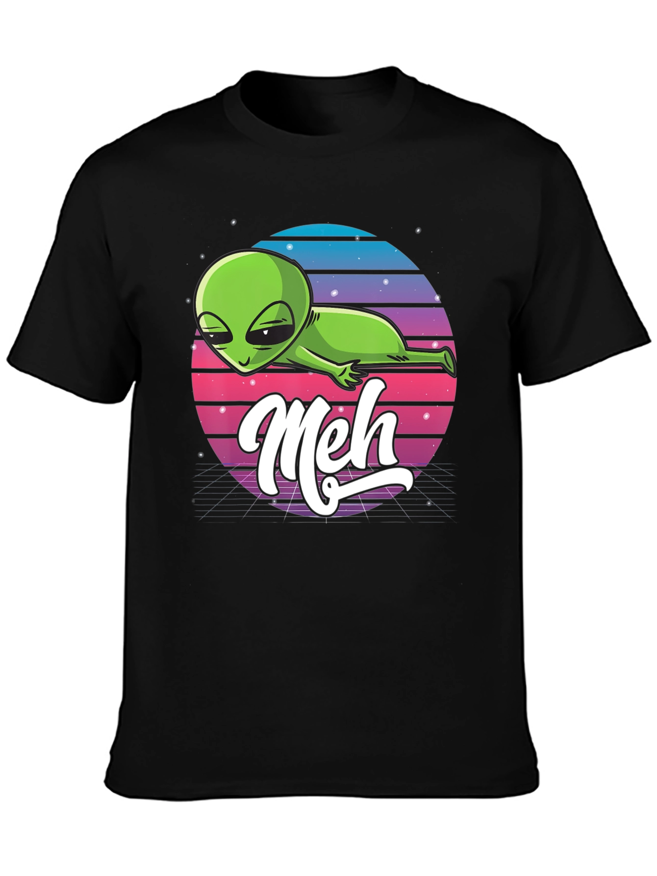 Black Meh Alien T-Shirt: Retro Space Design, Relaxed Fit view 3