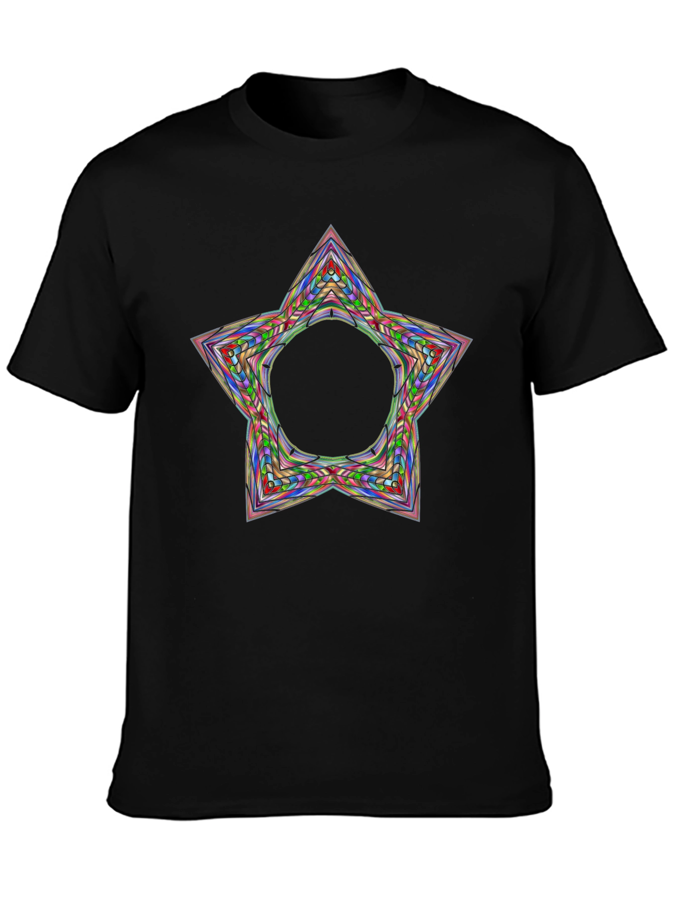 Black Colorful Star Circle Graphic Black T-Shirt view 3