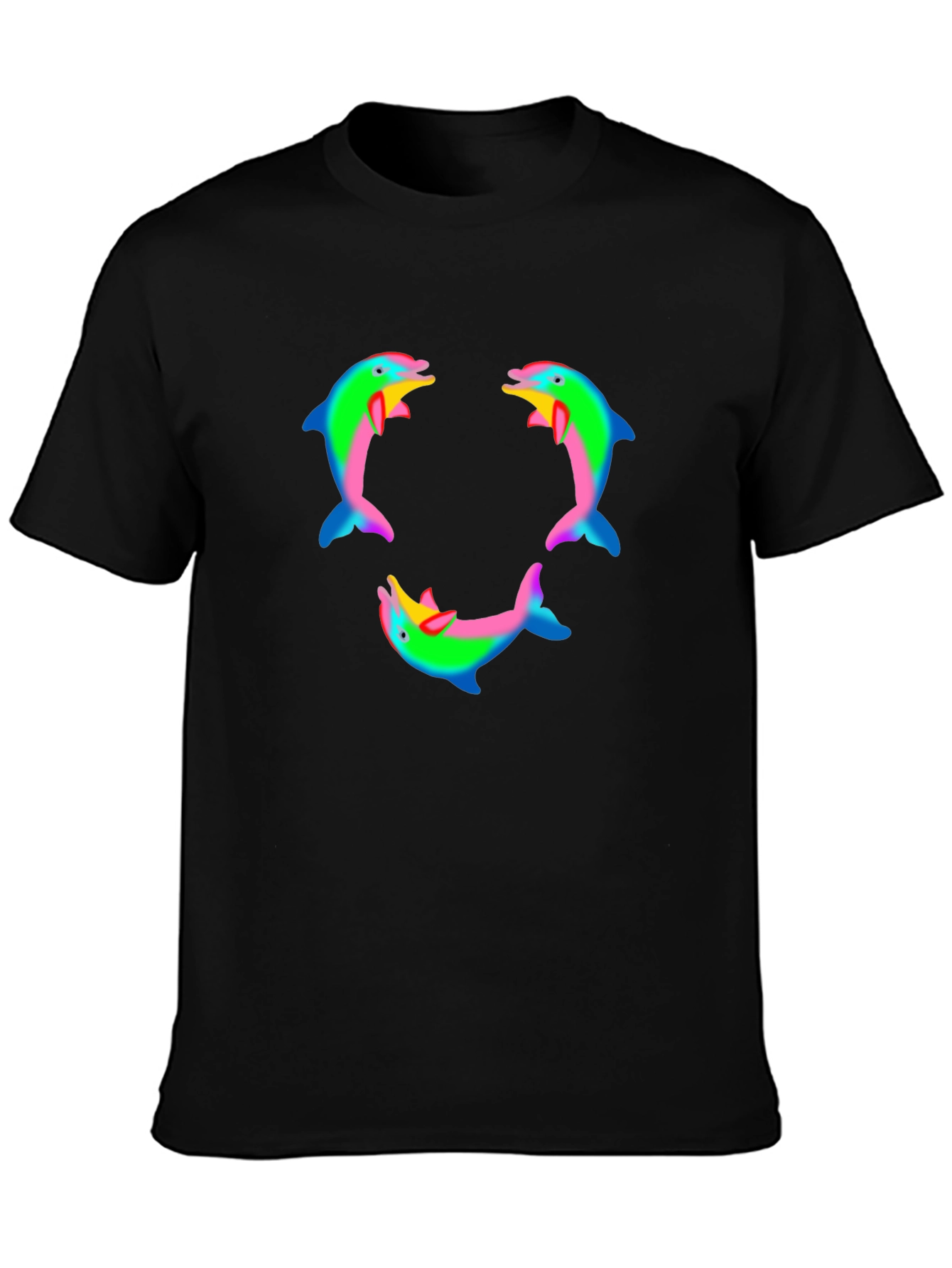 Black Dolphin T-Shirt - Rainbow Pattern view 3