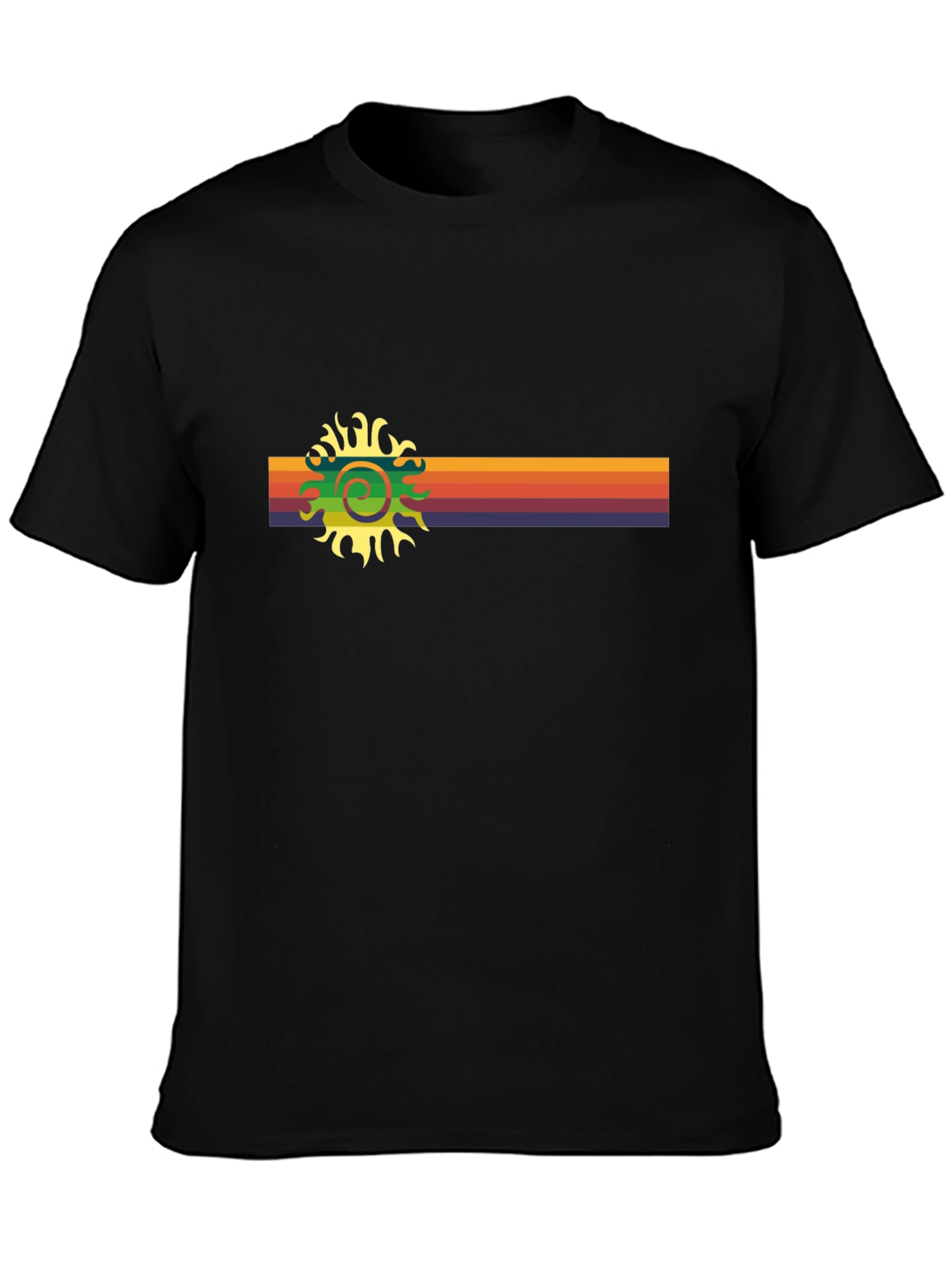 Black Retro Sun T-Shirt - Vintage Stripe Design view 3