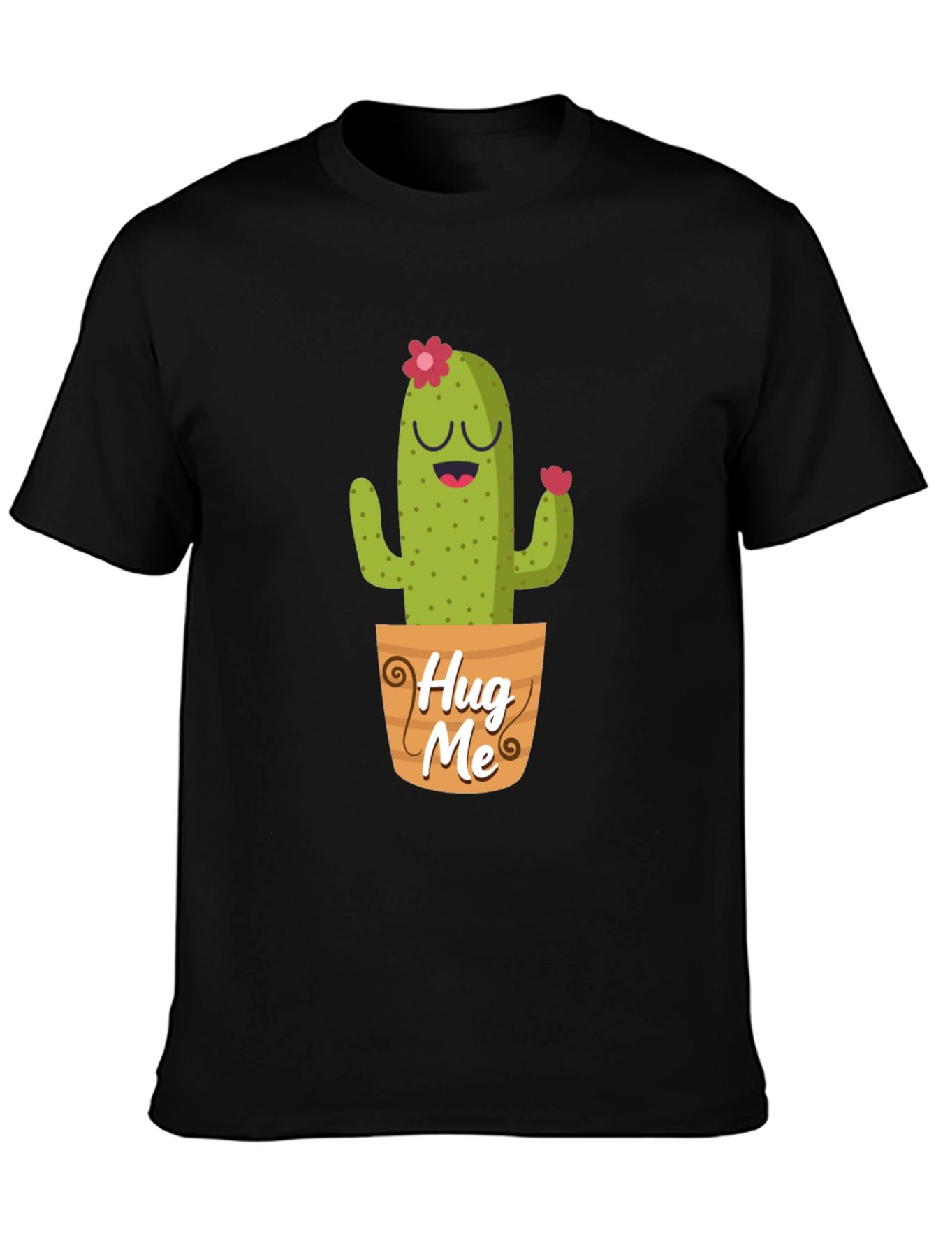 Black Cute Cactus "Hug Me" Graphic T-Shirt view 3