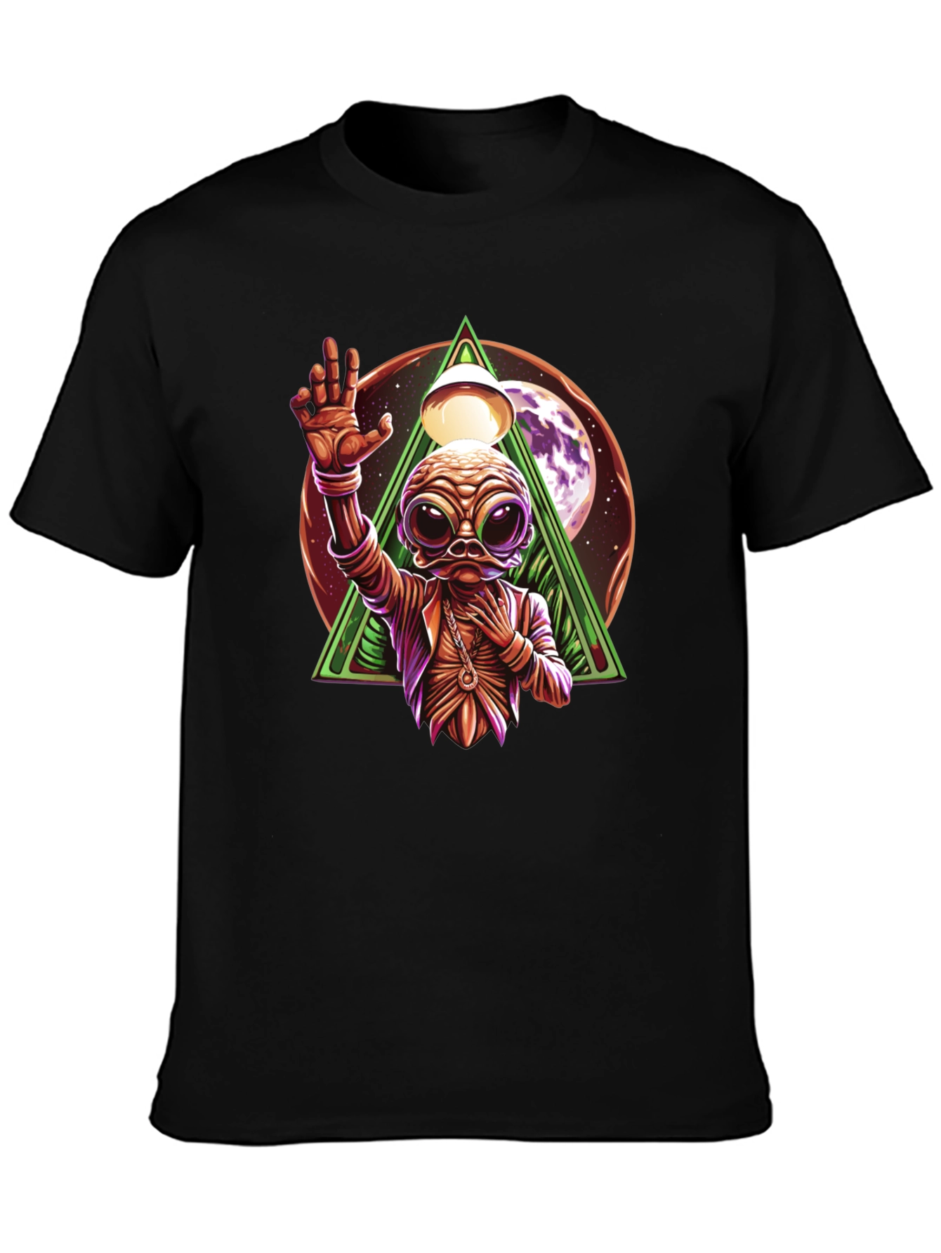 Black Alien Graphic Black T-Shirt - Unique Design view 3