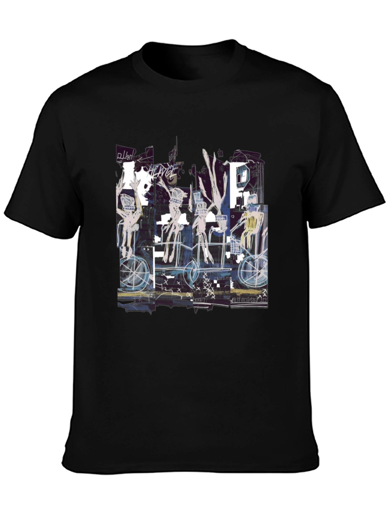 Black Abstract Art Graphic Print Crew Neck T-Shirt view 3
