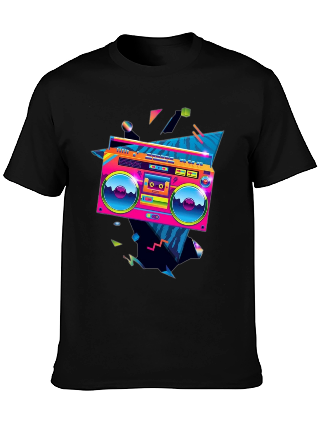 Black Retro Boombox Graphic Tee - 80s Style! view 3
