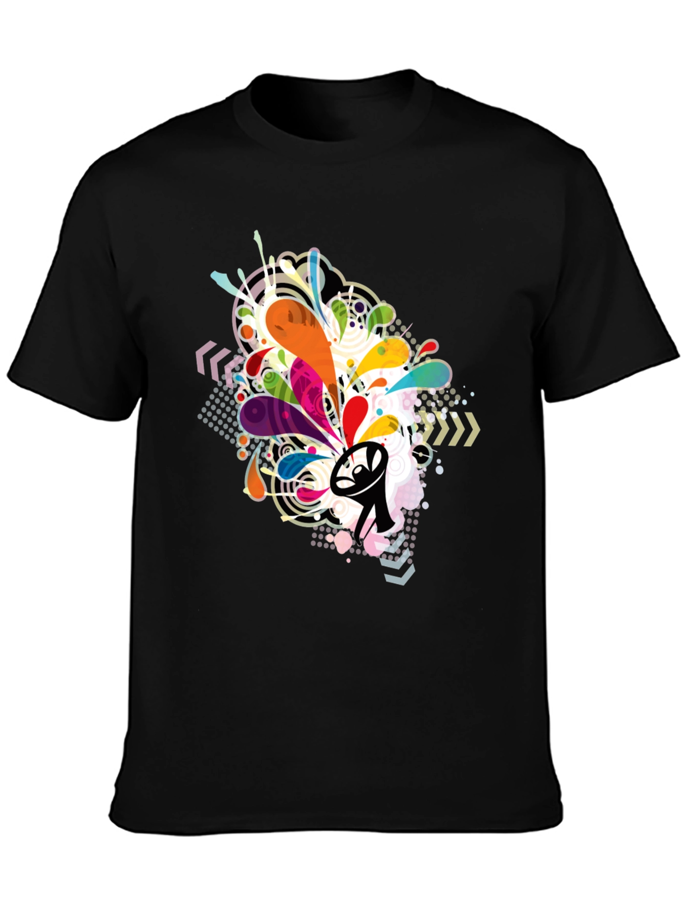 Black Men's Abstract Graphic Print Crew Neck T-Shirt view 3