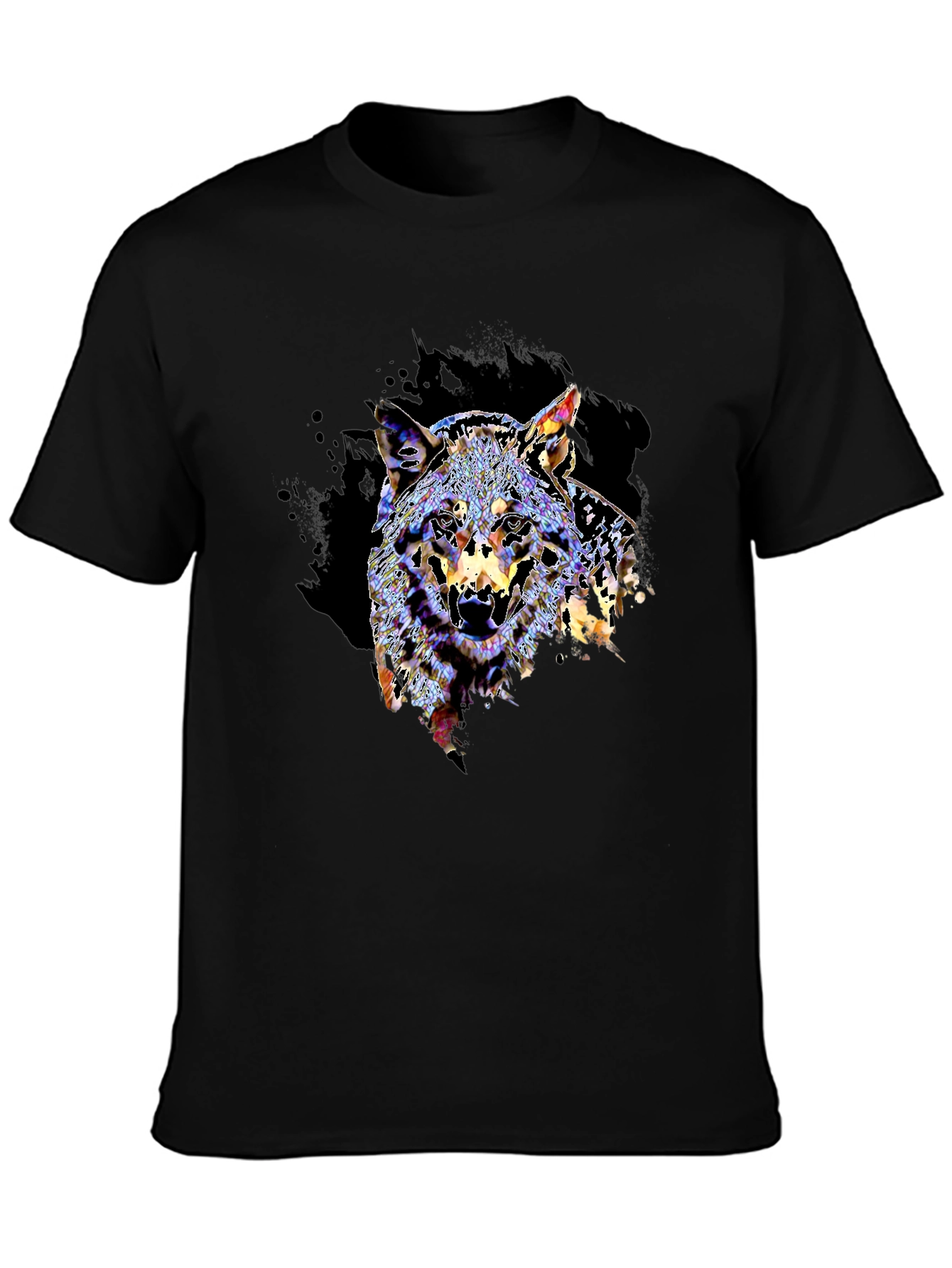 Black Wolf Graphic Print Black T-Shirt view 3