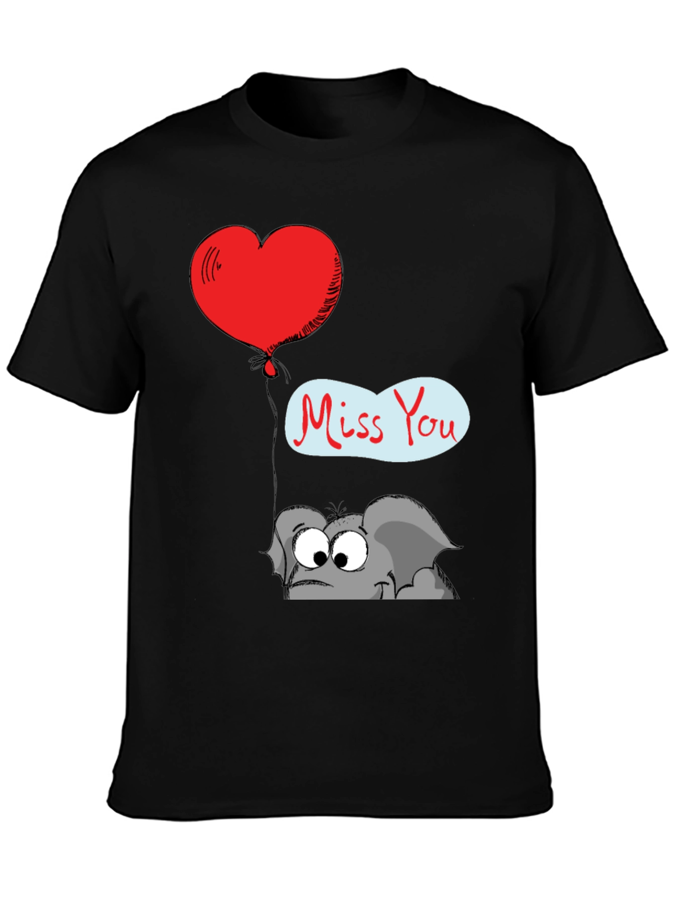 Black Cute Elephant Miss You T-Shirt view 3