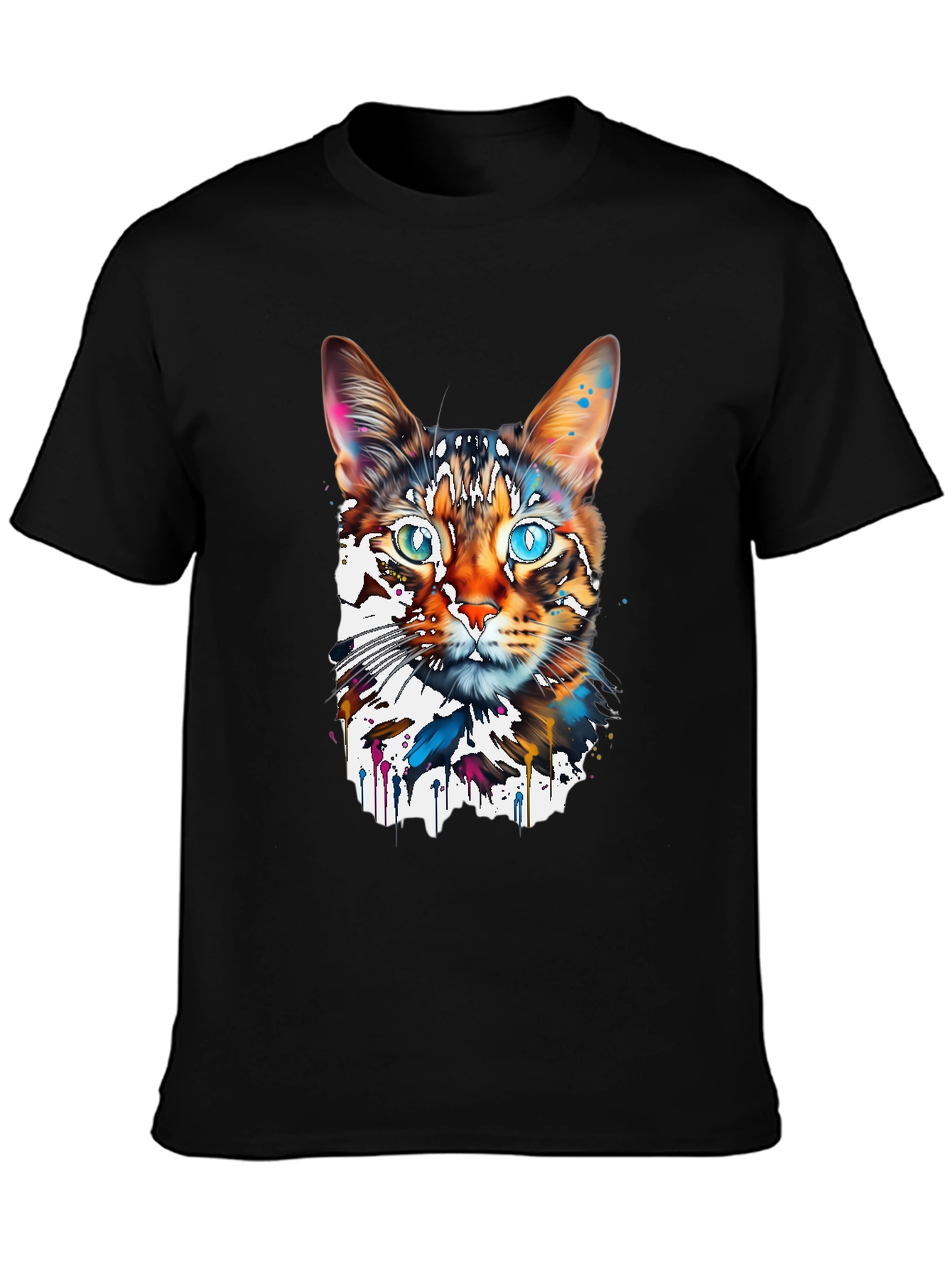 Black Abstract Cat Graphic Tee - Modern Art T-Shirt view 3