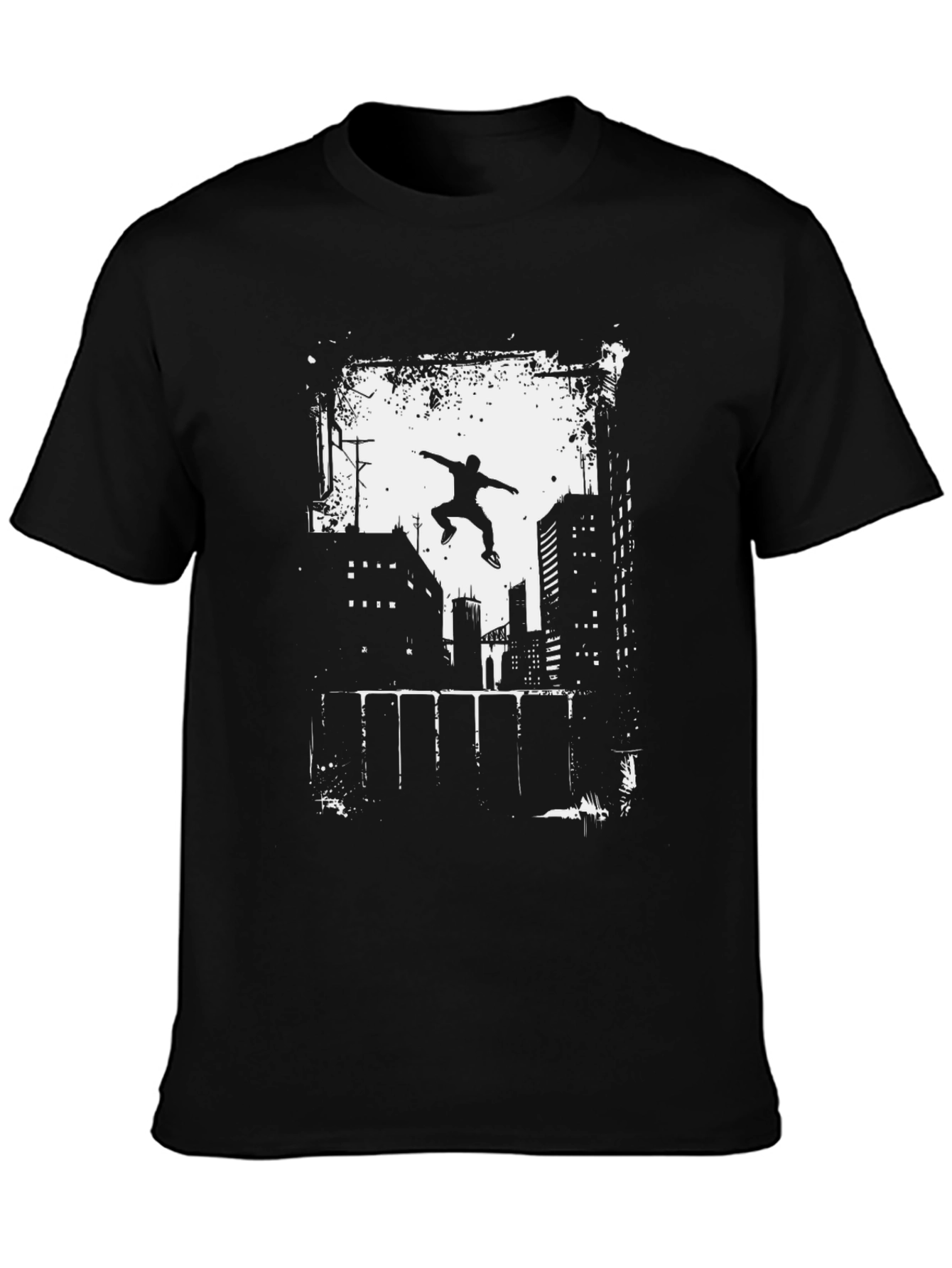 Black Urban Parkour Graphic Tee - Black Cotton T-Shirt view 3