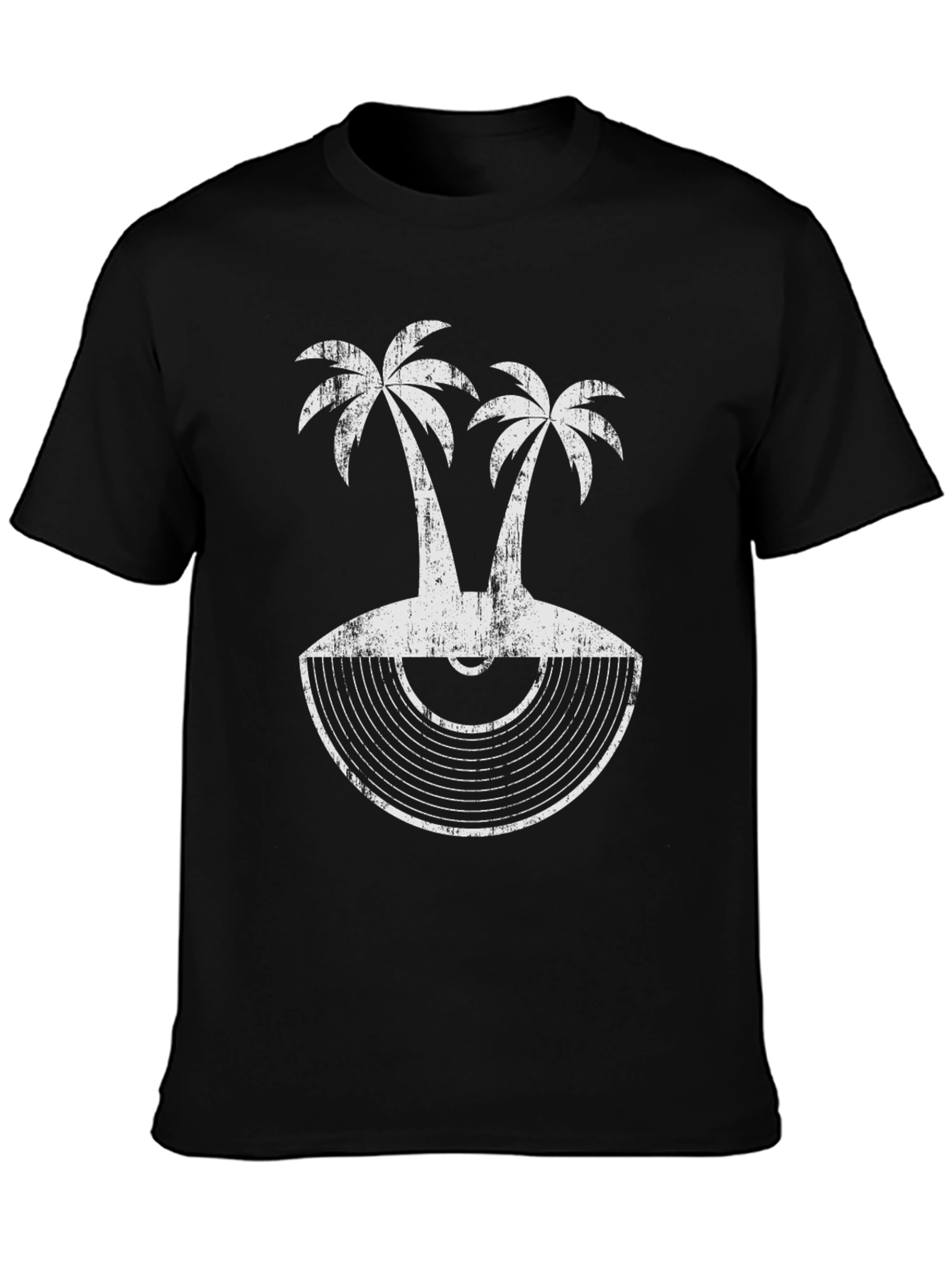Black Tropical Palm Tree Vinyl Record Graphic Tee view 3