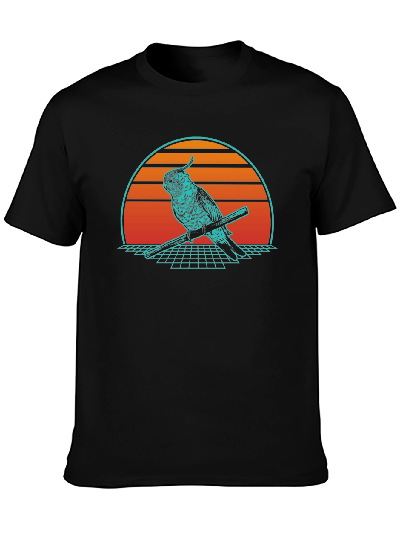 Black Retro Parrot Graphic Tee - Vintage Style T-Shirt view 3