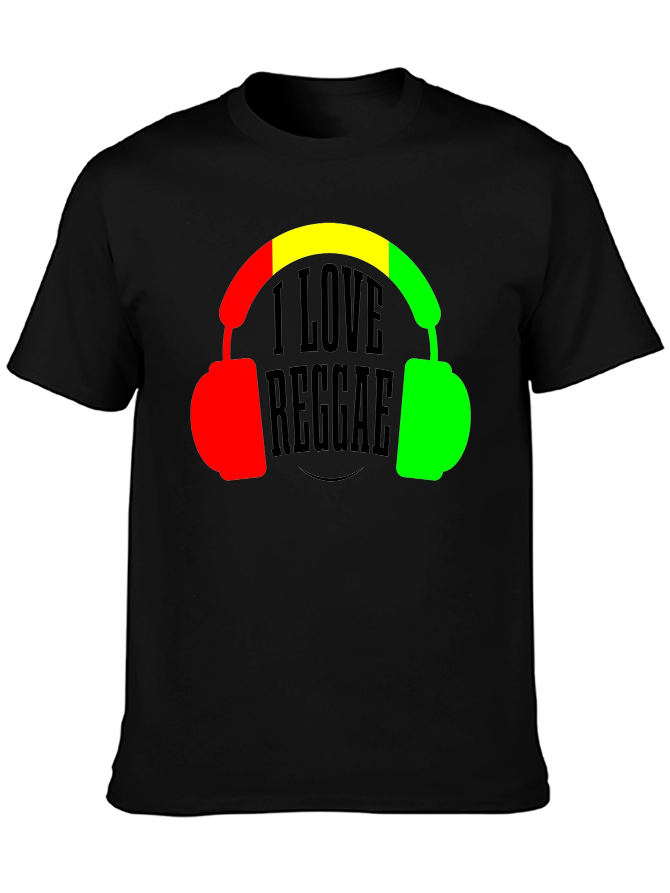 Black I Love Reggae T-Shirt Headphones Jamaican Colors view 3