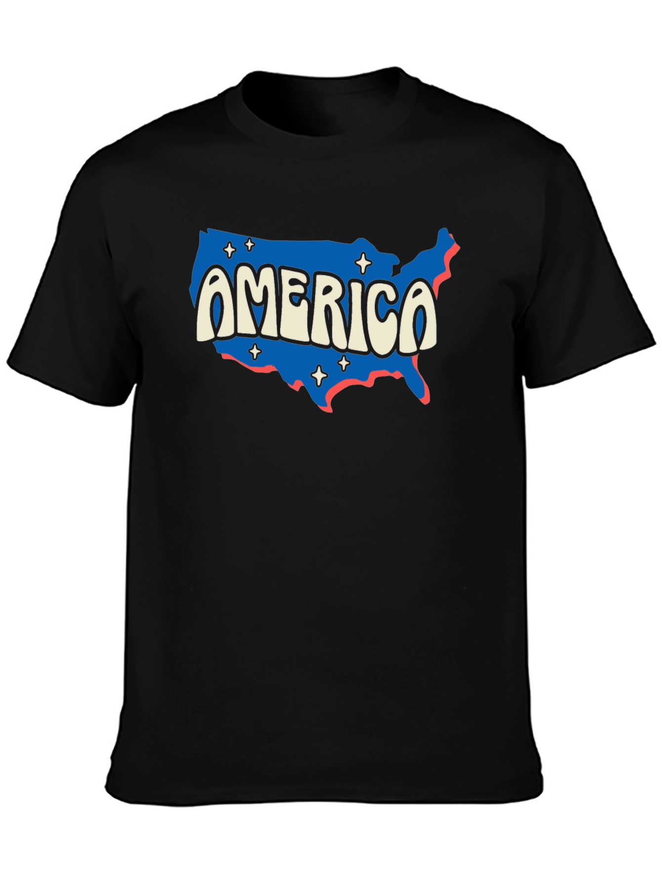 Black Retro America Map Graphic T-Shirt view 3