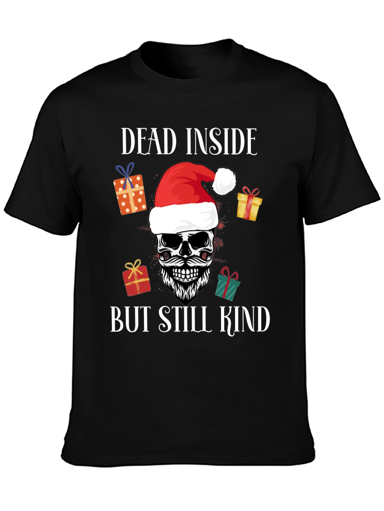 Black Dead Inside But Still Kind Christmas T-Shirt view 3