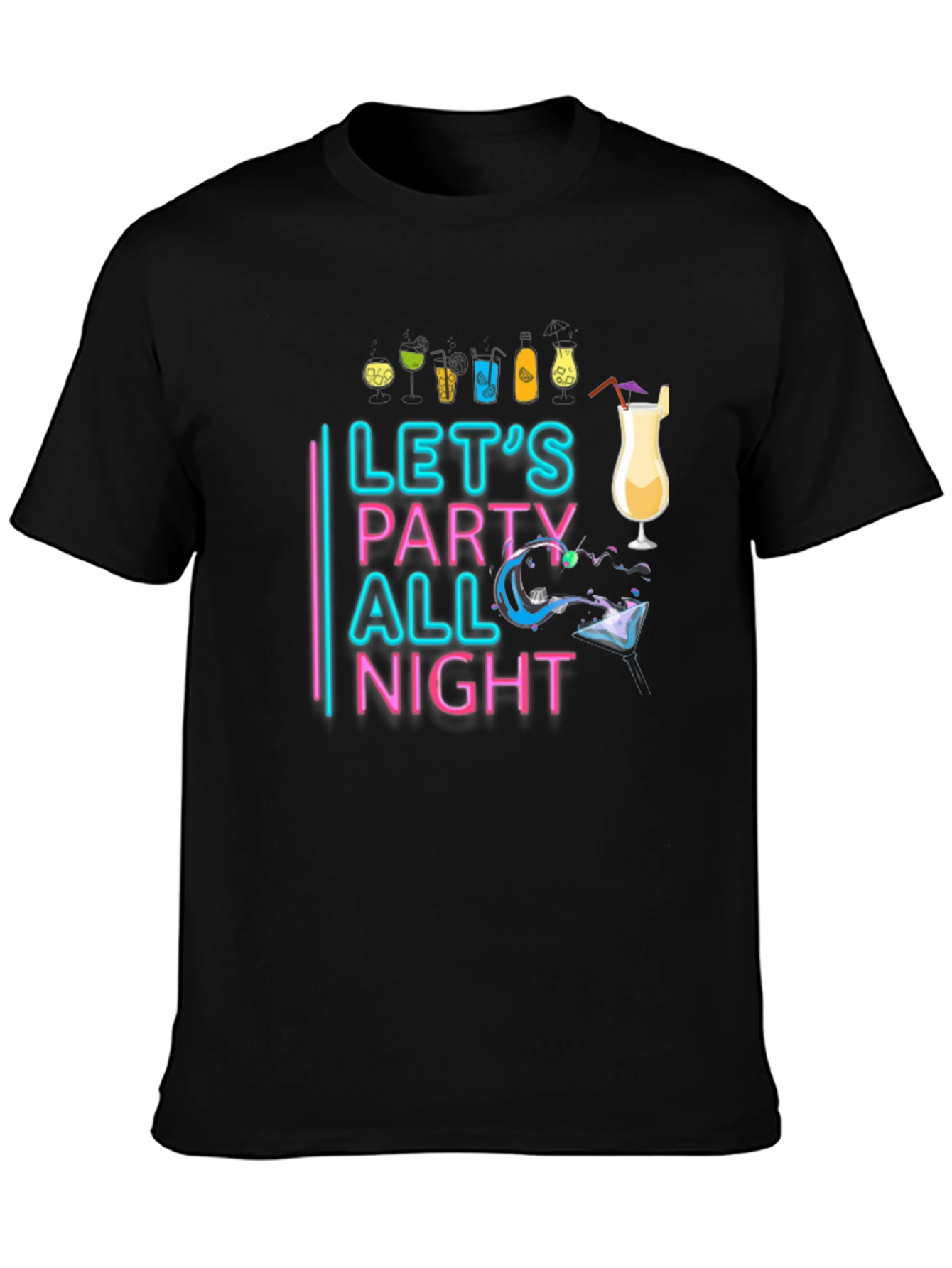 Black Let's Party All Night Black T-Shirt view 3