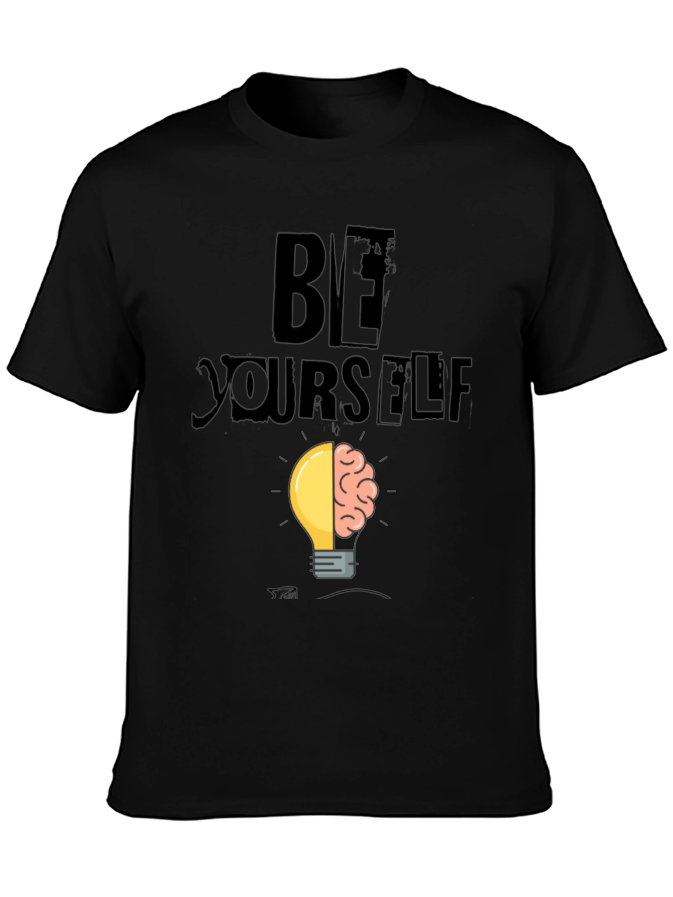 Black Be Yourself Brain Idea Lightbulb Graphic T-Shirt view 3