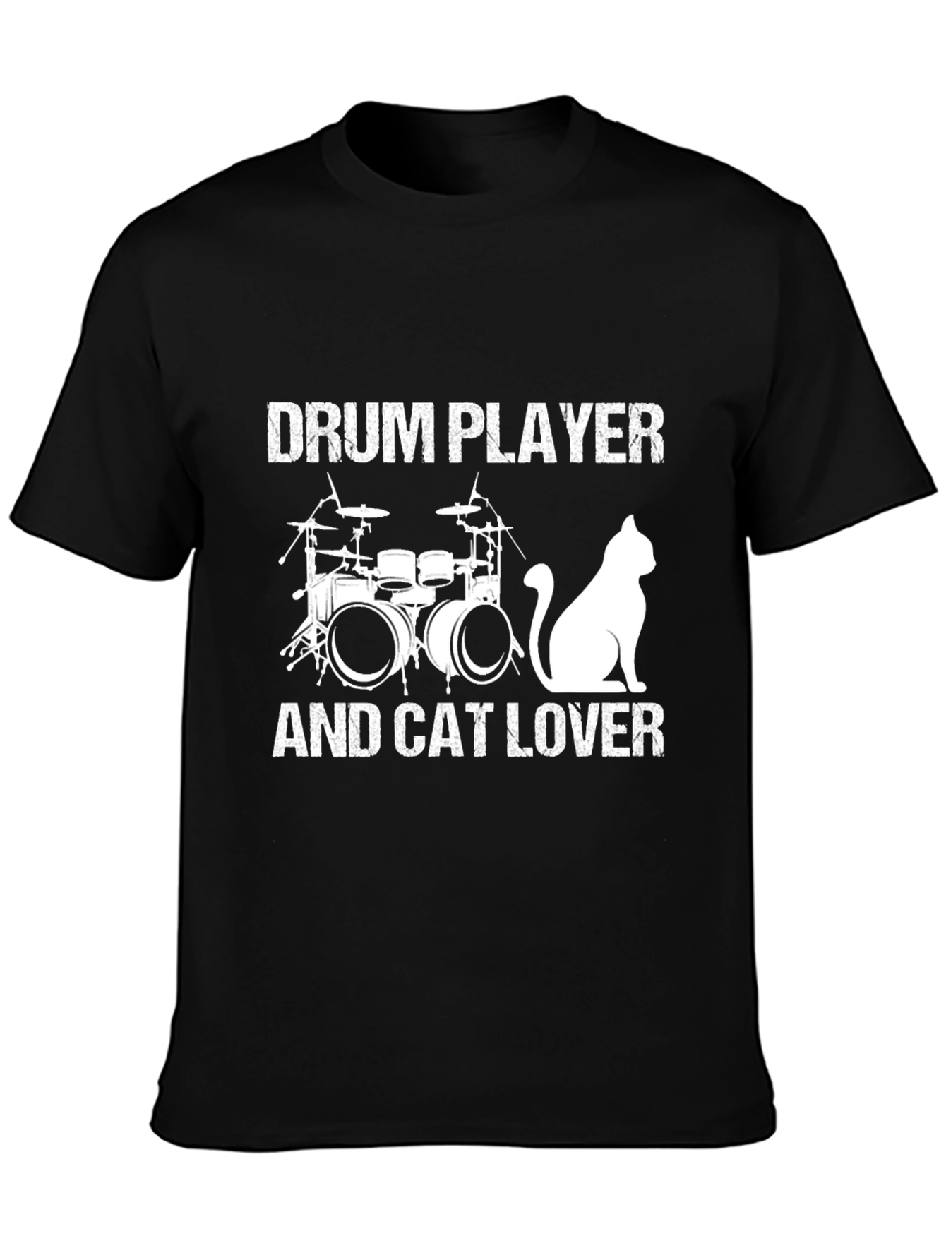 Black Drum Player & Cat Lover Black T-Shirt view 3
