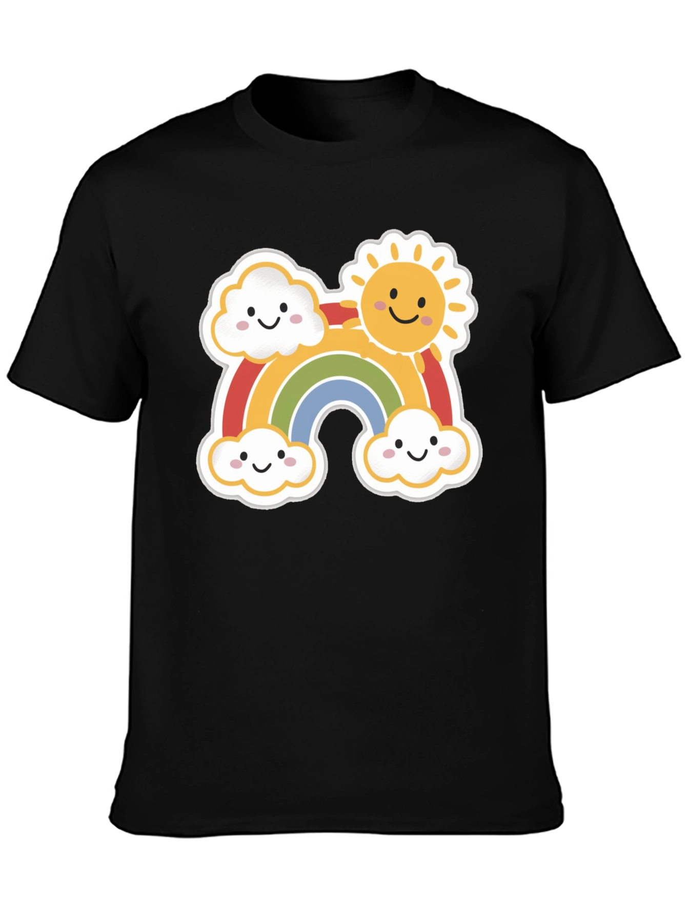 Black Cute Rainbow & Sun Graphic Tee - Black Cotton Shirt view 3
