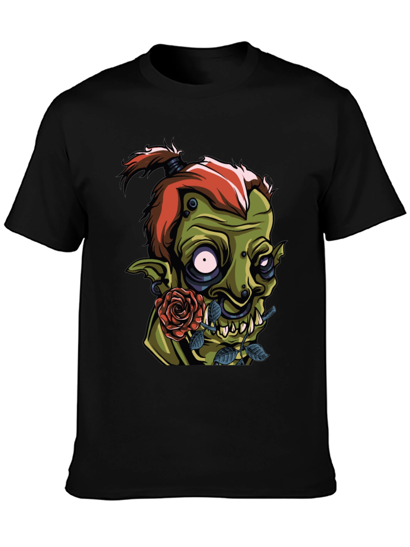 Black Men's Black T-Shirt - Goblin and Rose Design view 3