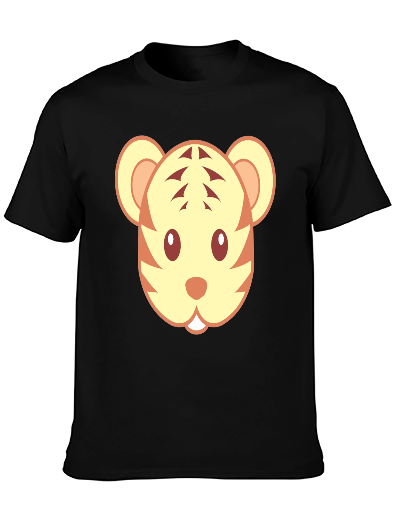 Black Cute Tiger Face Graphic Black T-Shirt view 3