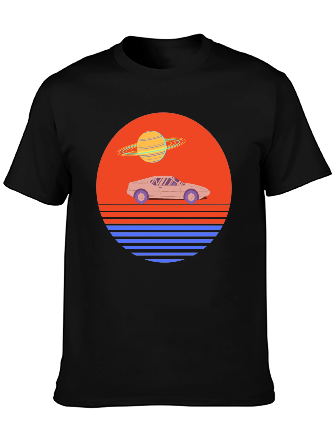 Black Retro Synthwave Car T-Shirt view 3