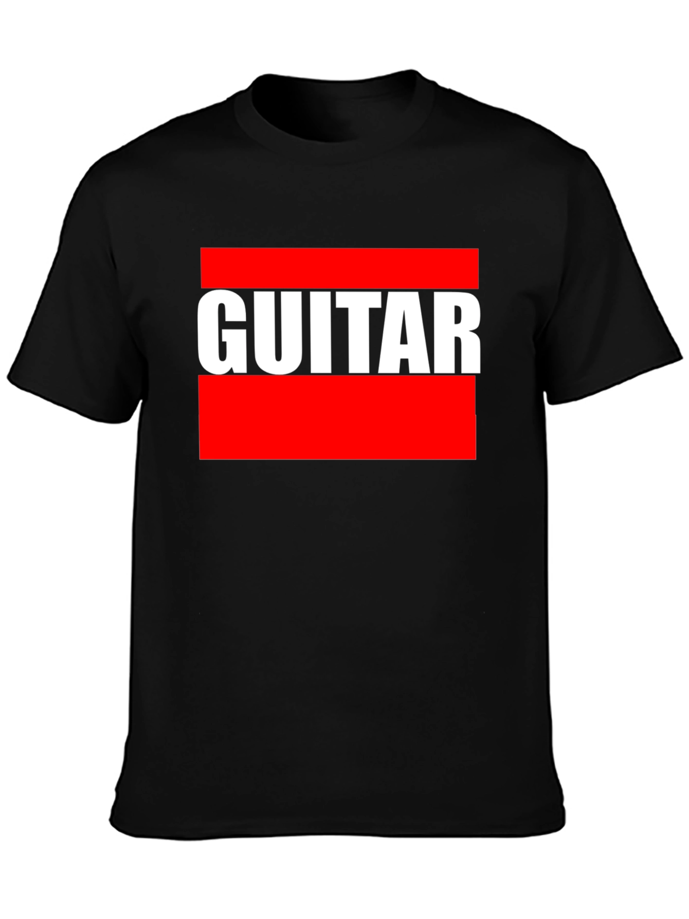 Black Guitar T-Shirt - Bold Red and White Design view 3