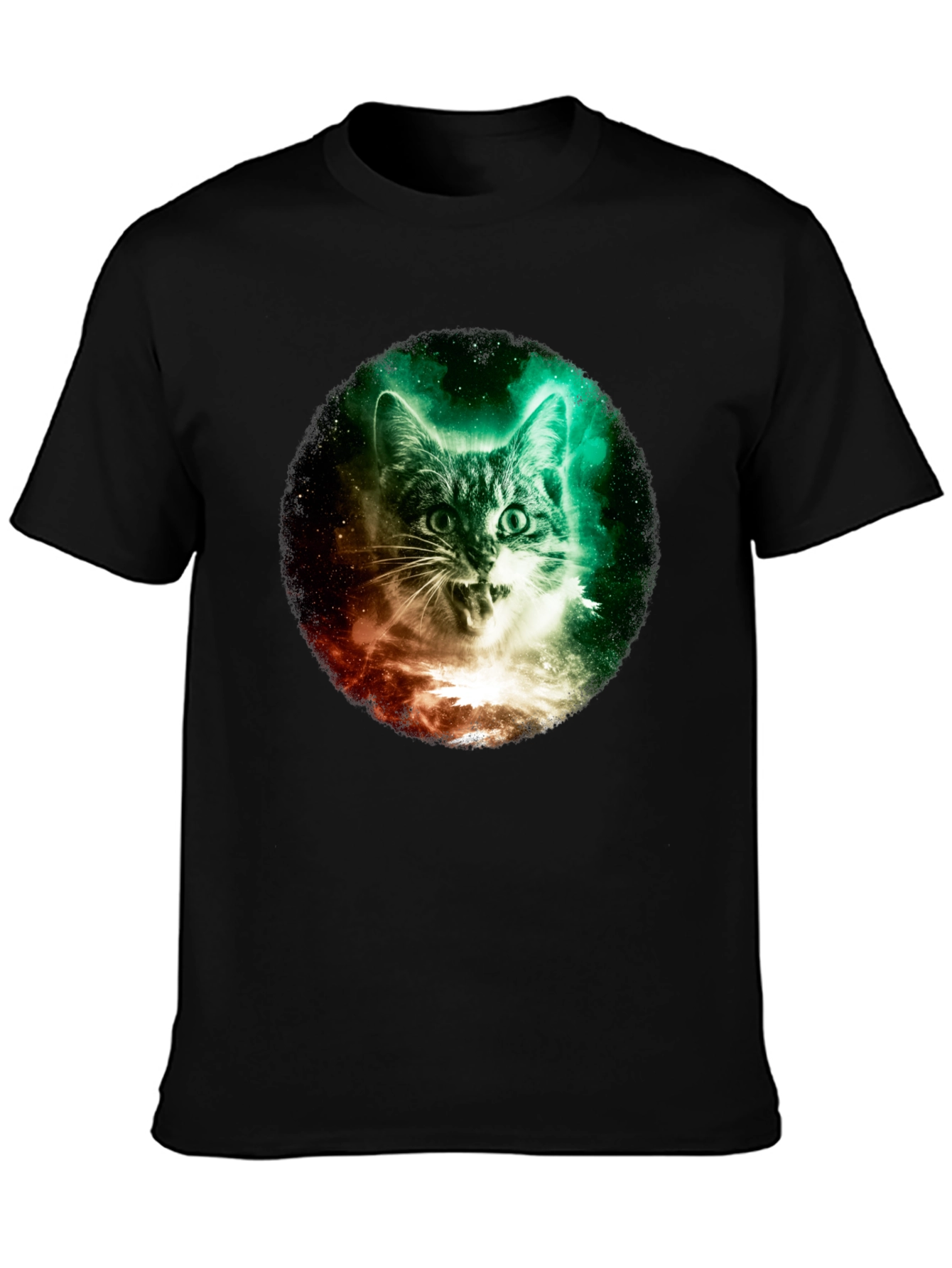 Black Cosmic Cat Graphic Tee - Galaxy Kitten T-Shirt view 3